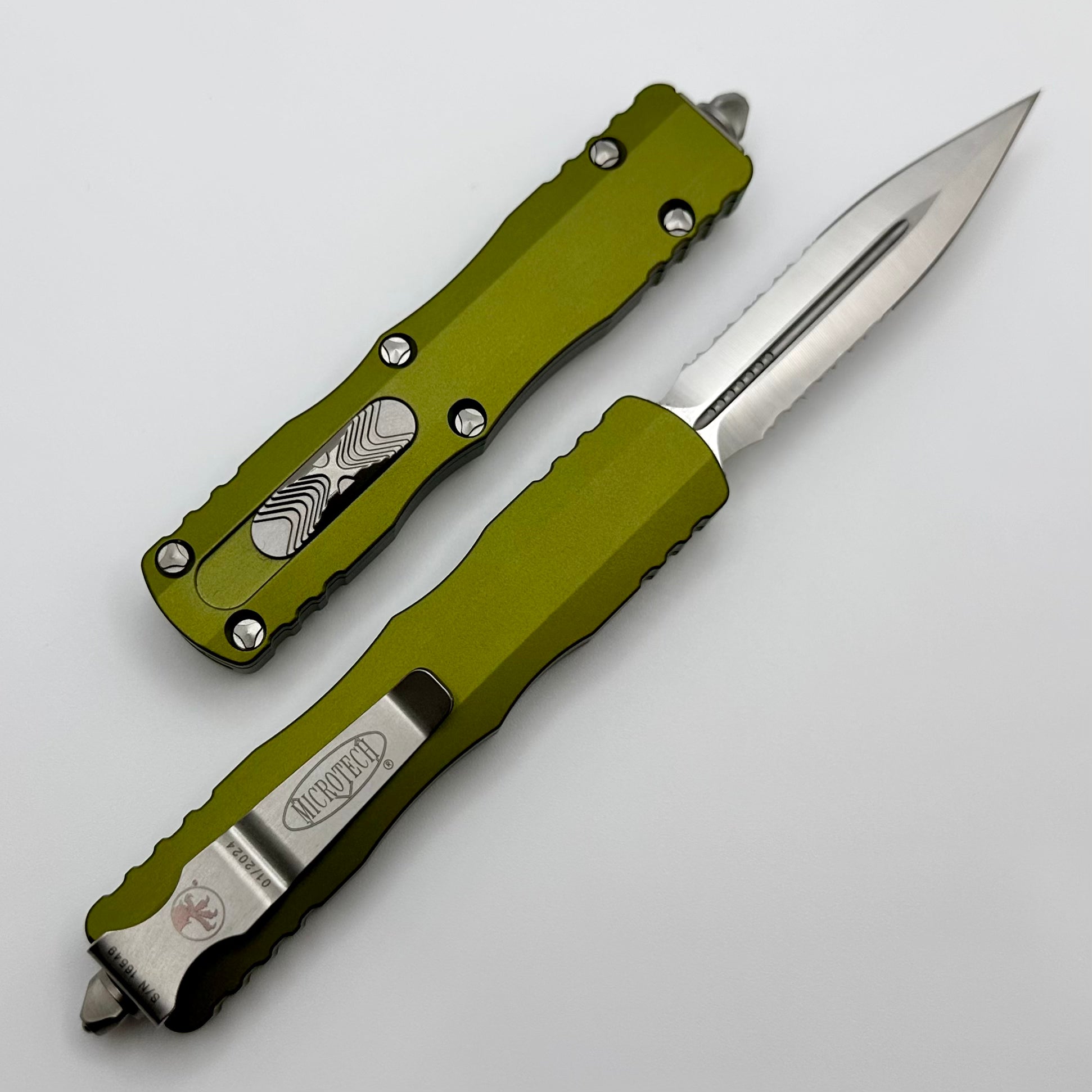 Microtech Dirac Double Edge Satin Partial Serrated & OD Green 225-5OD