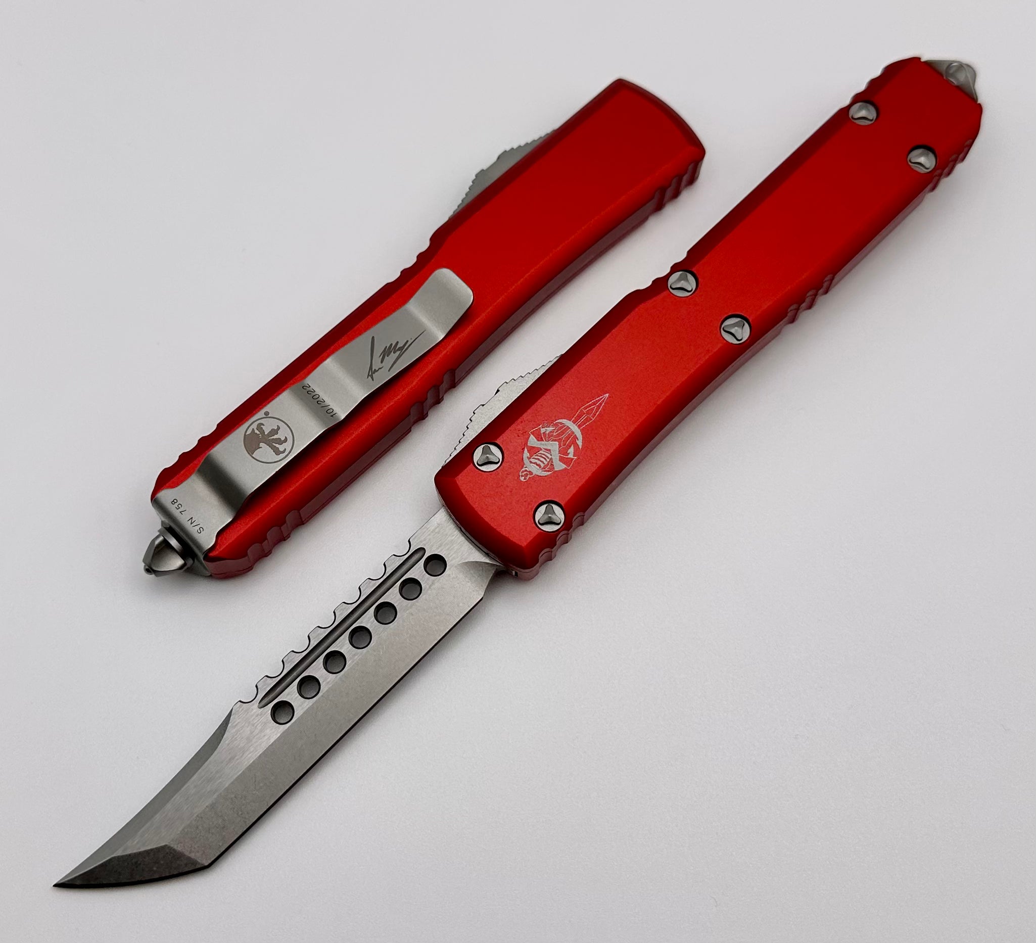 Microtech Ultratech Hellhound Stonewash Standard & Red 119-10RDS