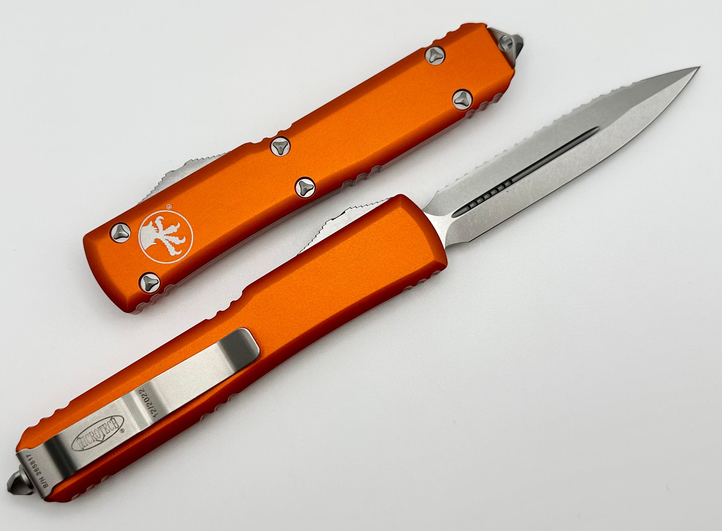 Microtech Ultratech Orange w/ Double Edge Stonewash Full Serrated 122-12OR