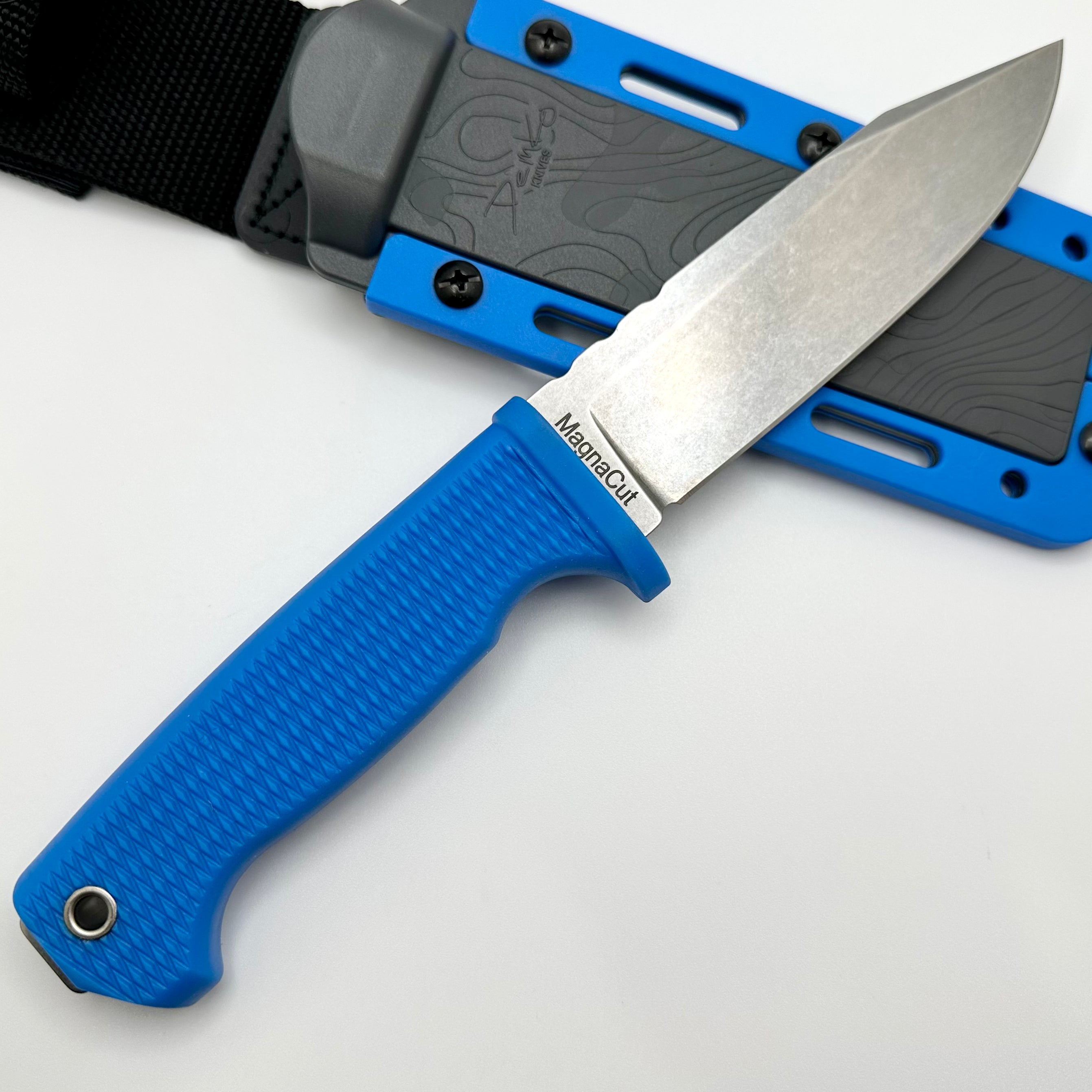 Demko FreeReign Clip Point MagnaCut & Blue Rubberized Handle