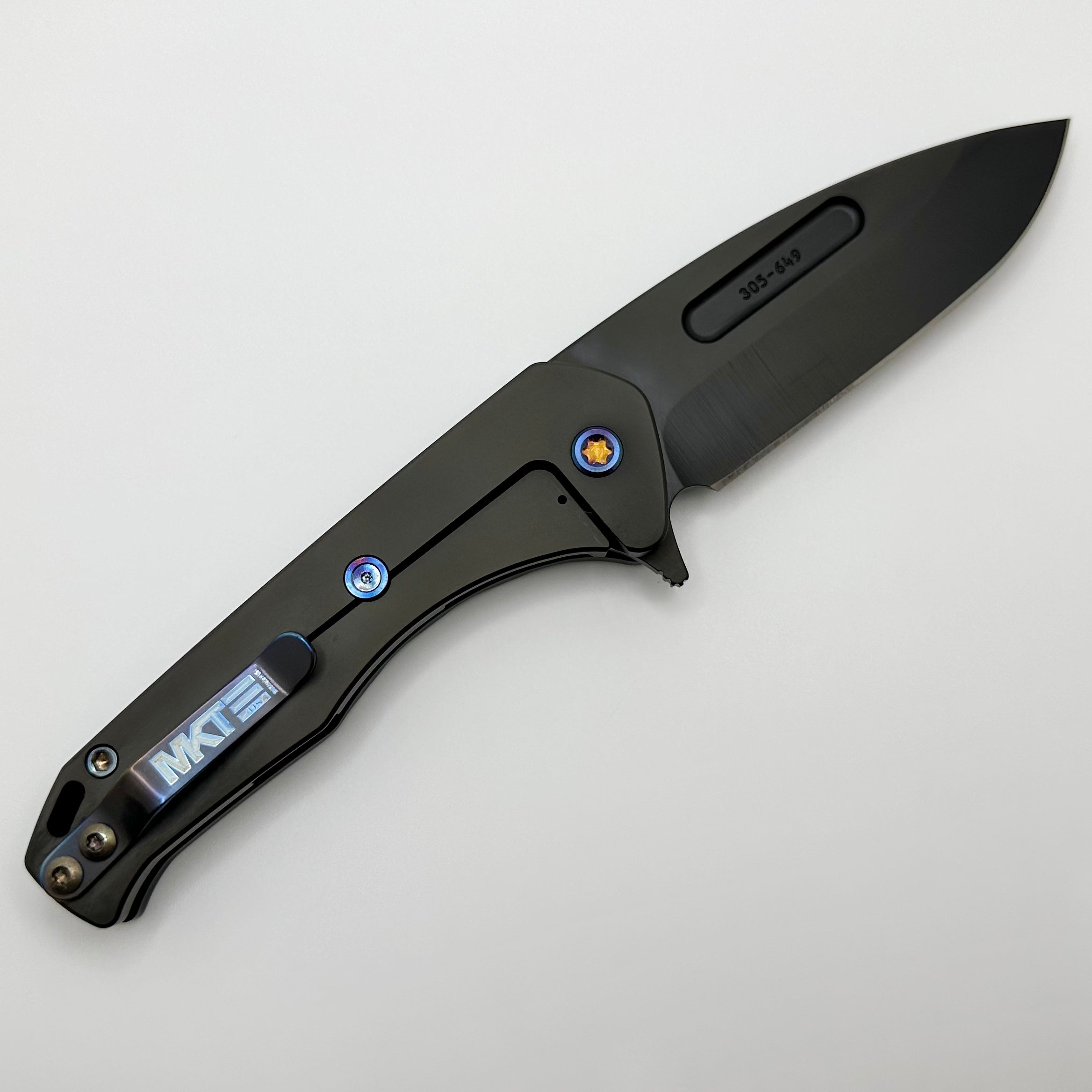 Medford Praetorian Swift FL Framelock w/ PVD Drop Point S45VN & Black Aluminum Handle w/ PVD Spring & Flamed Hardware/Clip