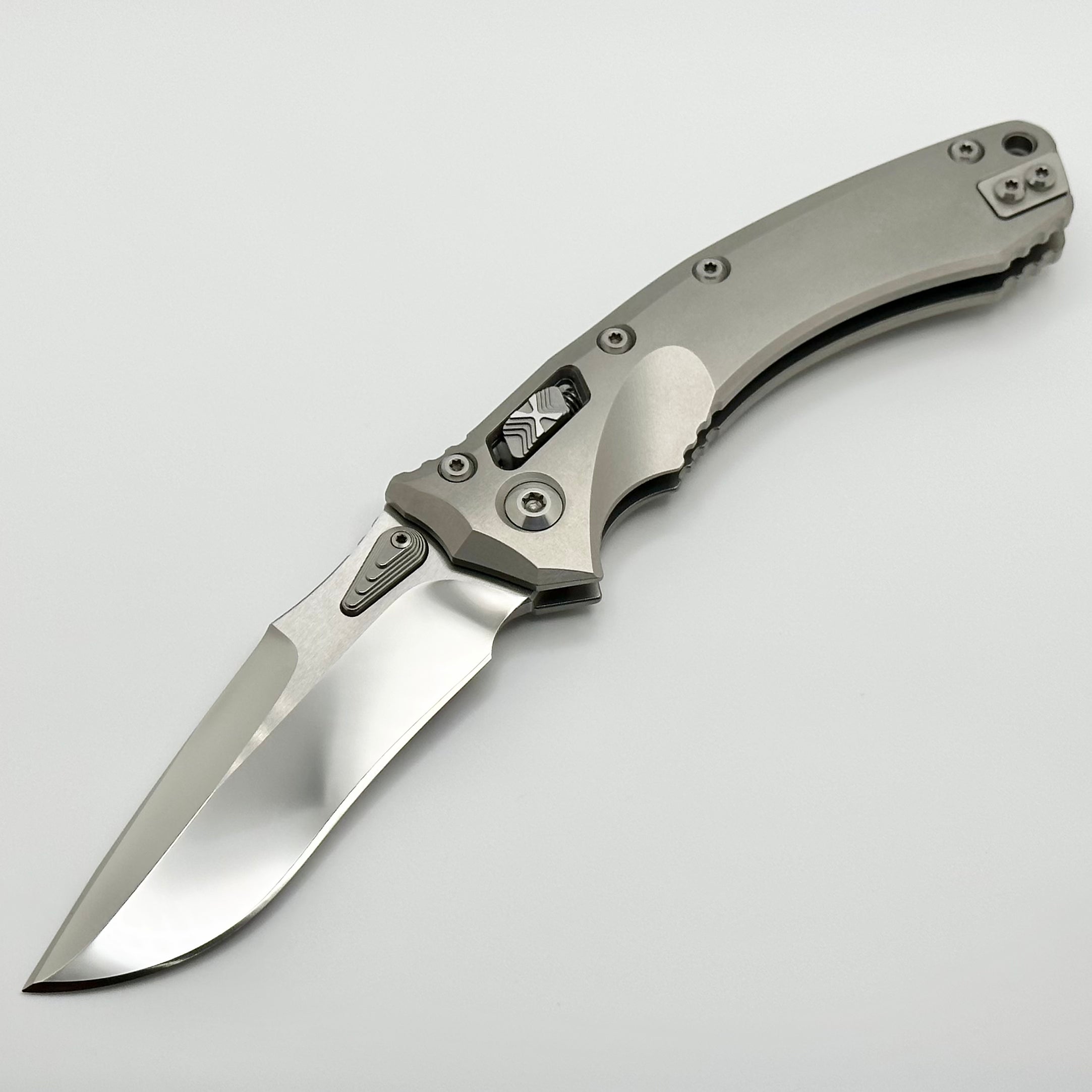 Marfione Custom Knives Amphibian RAM-LOK Mirror Polish M390 & Double Vapor Blast Titanium w/ Two Tone Hardware