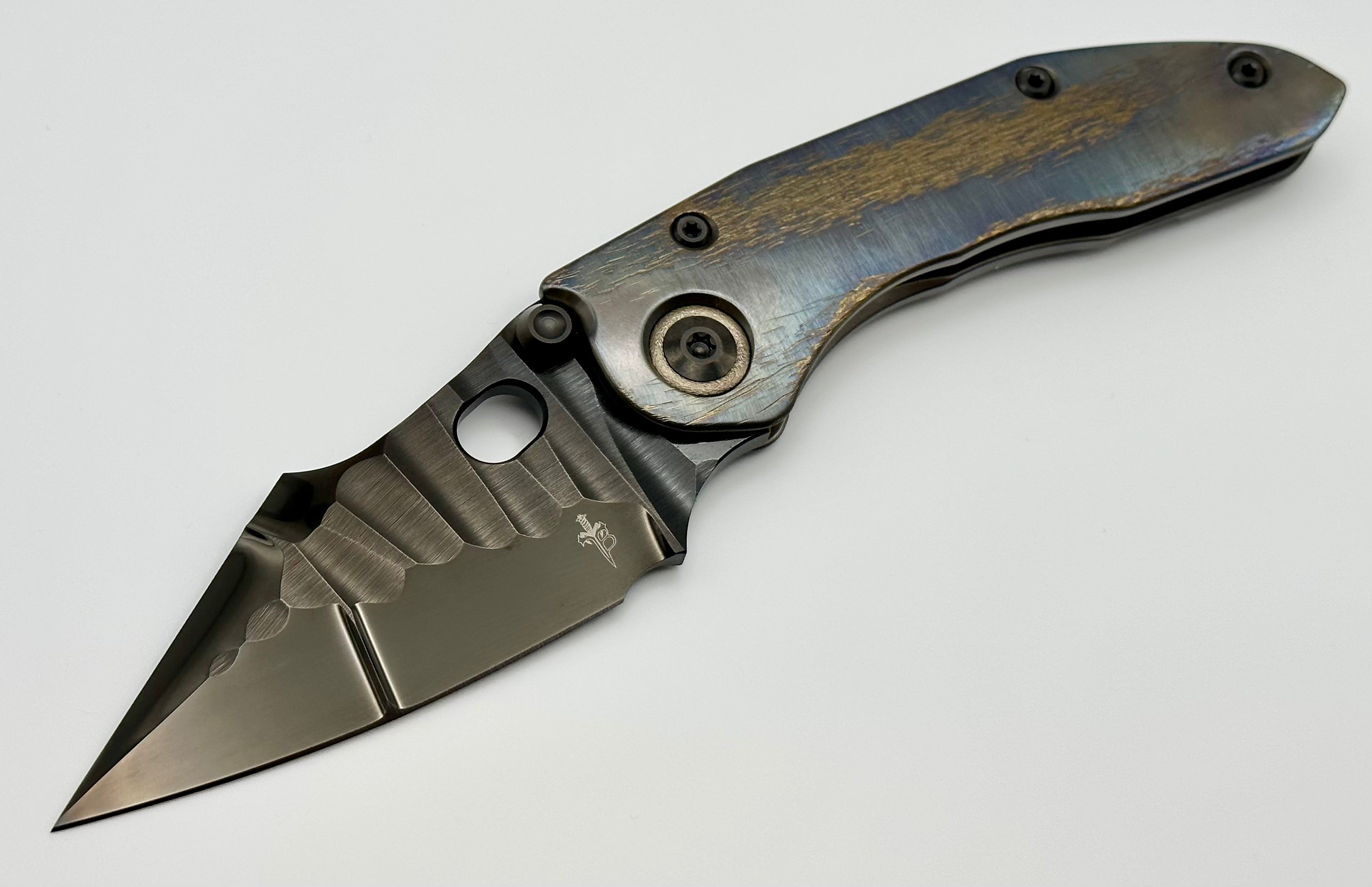 Marfione Custom Knives & Borka Blades Stitch w/ DLC Diamond Wash Rocked Double Star Grind M390 & Cosmic Titanium