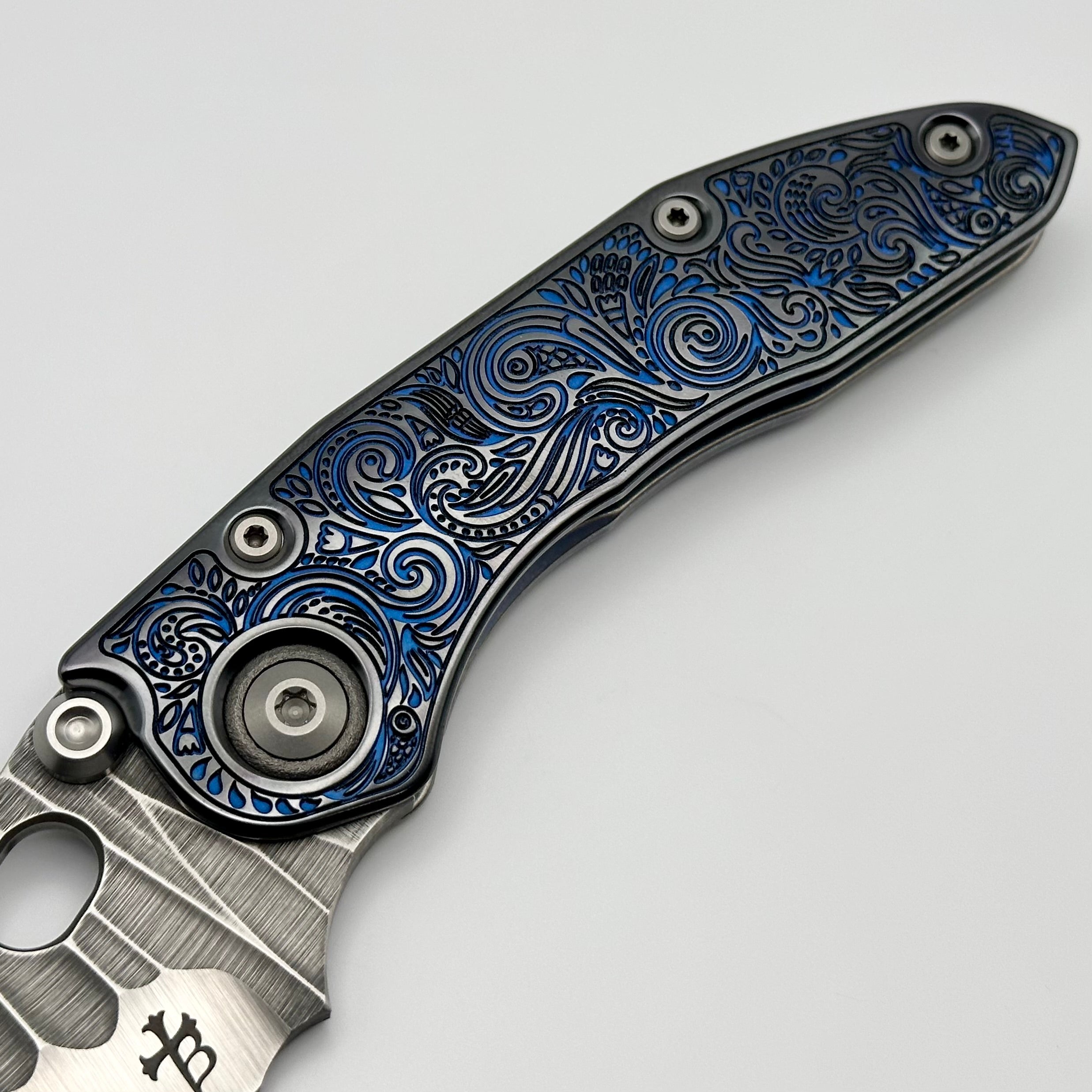 Borka Blades Ti2 Design Custom Black Hula/Blue Natas Stitch w/ Rocked M390 Pre Owned