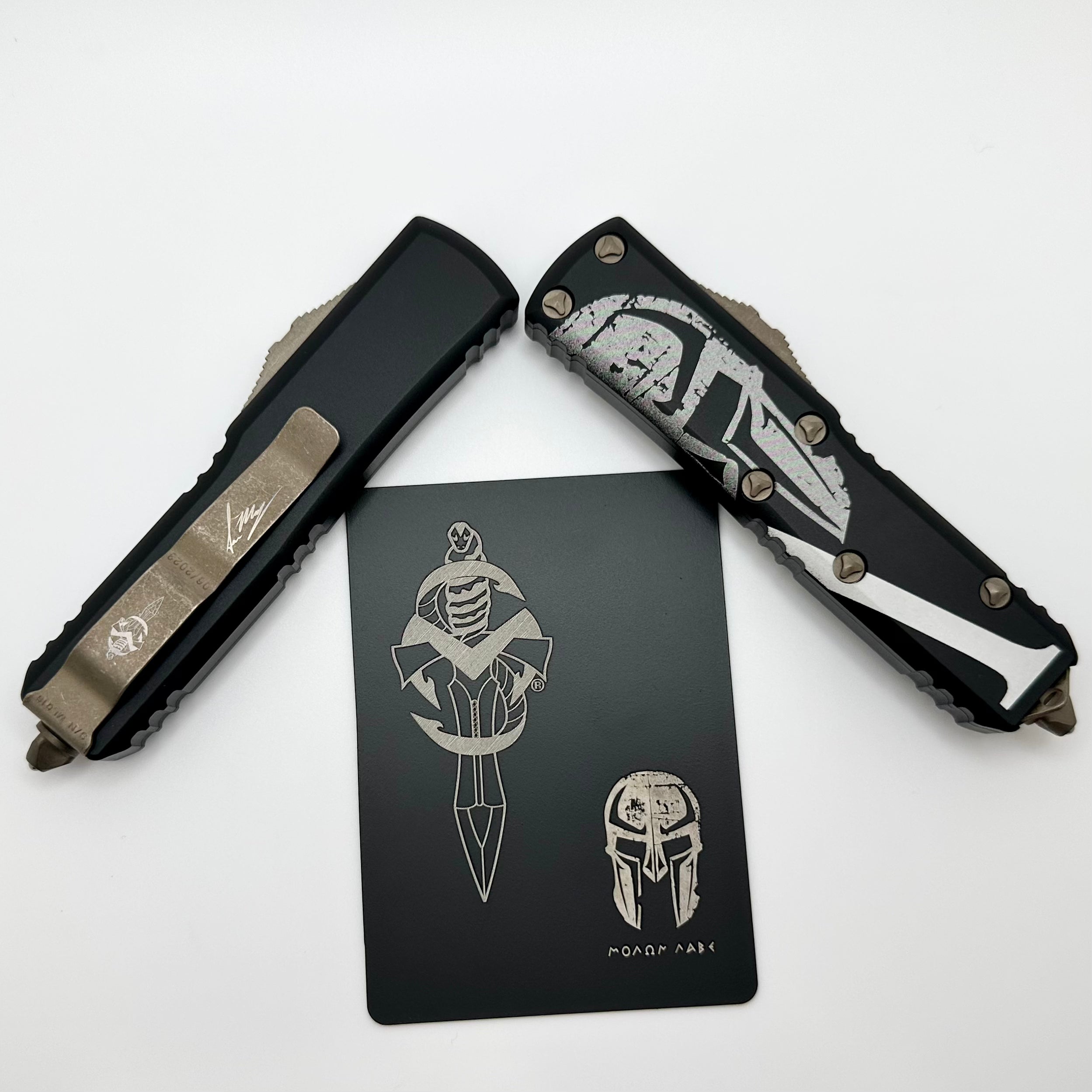 Microtech UTX-85 Molon Labe Hellhound & Warhound Set Signature Series Bronze Apocalyptic Standard 719-13SETMLS