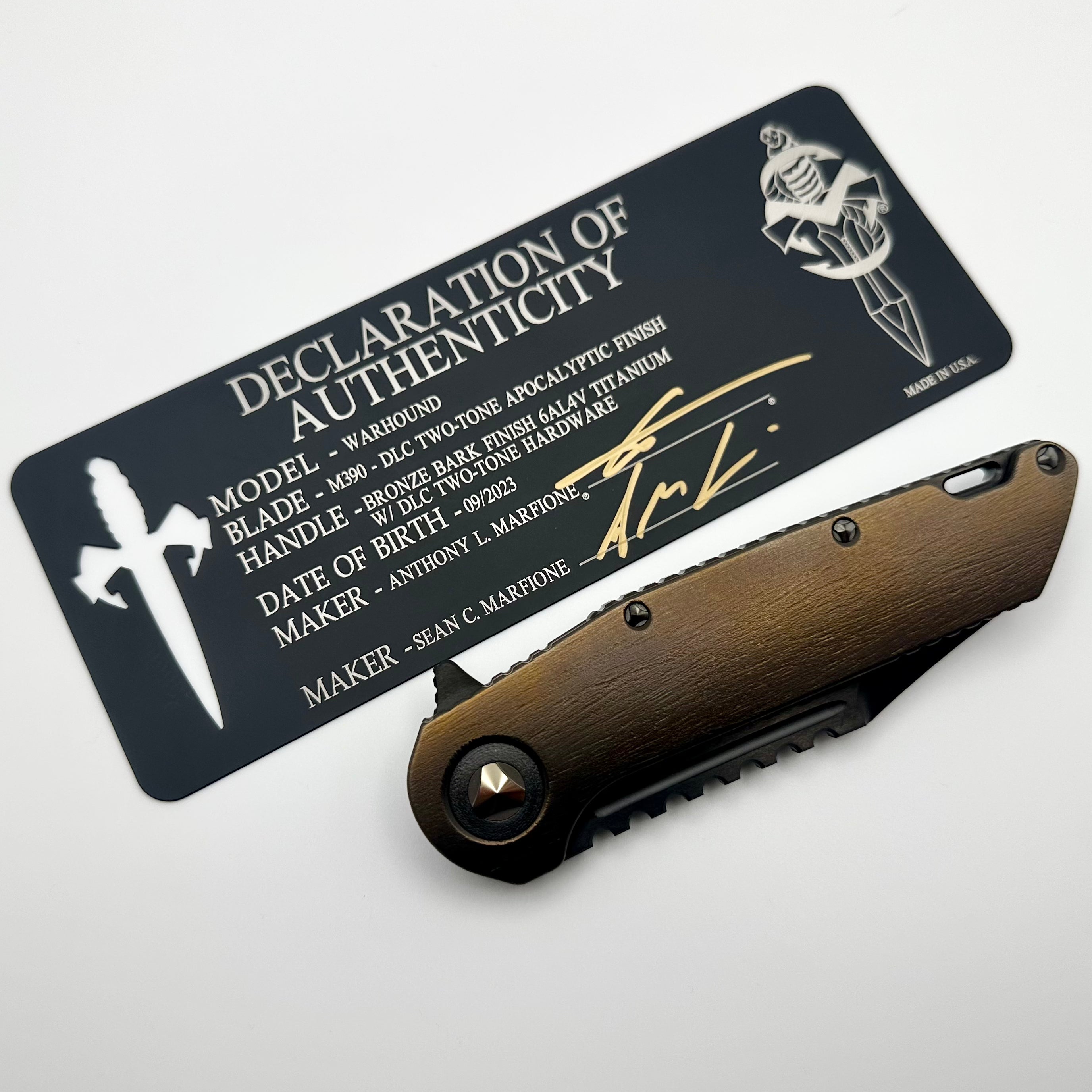 Marfione Custom Knives Warhound DLC Two Tone Apocalyptic w/ Bronze Bark Titanium & DLC Hardware