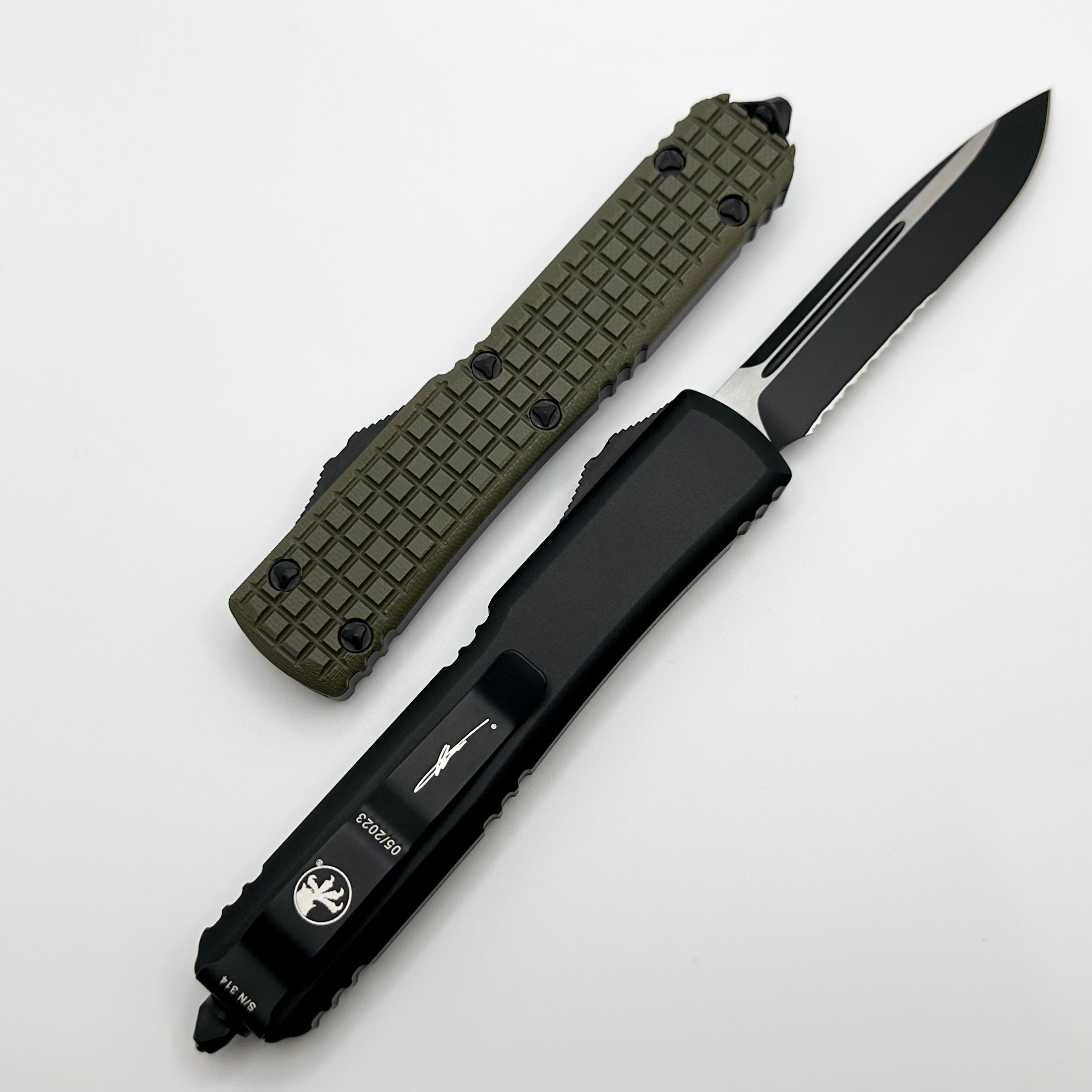 Microtech Ultratech OD Green Frag G-10 Top Tactical Standard Partial Serrated Signature Series 121-2FRGTODS