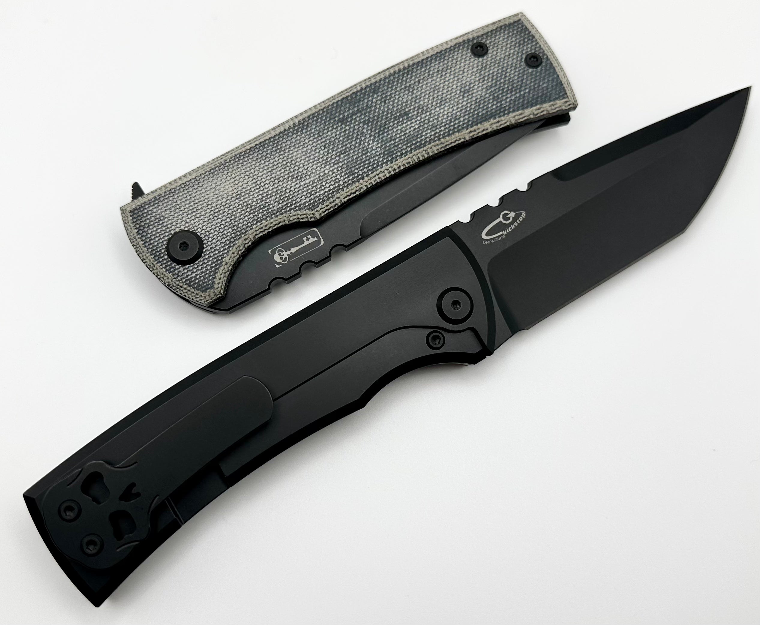 Chaves Knives Redencion 229 Kickstop PVD & Blue Denim Micarta Exclusive w/ M390 PVD Tanto