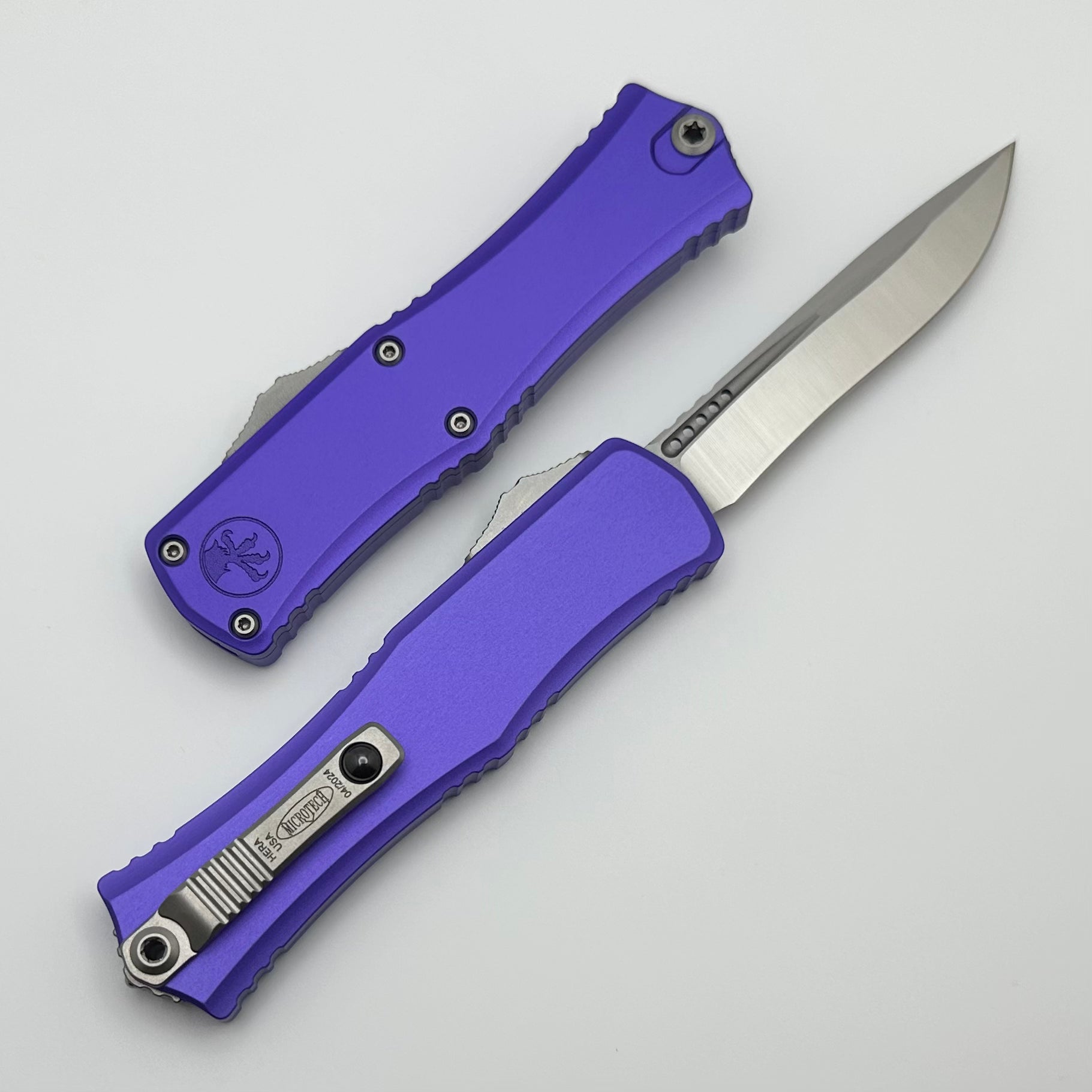 Microtech Knives Mini Hera Satin Recurve M390MK w/ Purple Handle 1705M-4PU