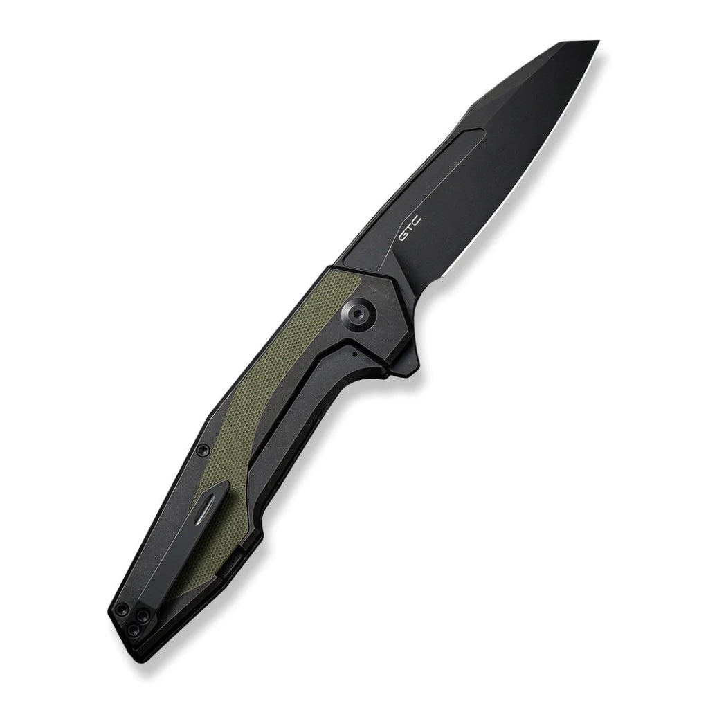 Civivi Knives Hypersonic Flipper Black Steel Handle w/ OD Green G-10 Inlays & Black Stonewash 14C28N Blade C22011-1