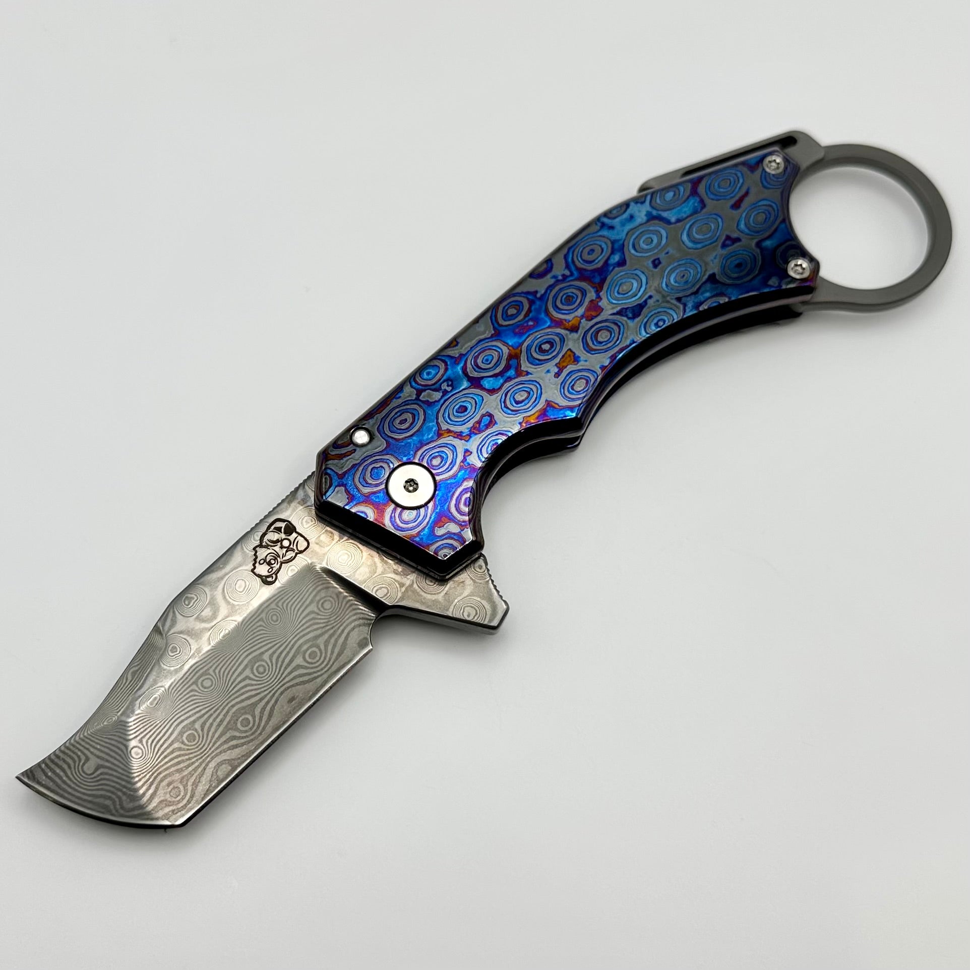 Mechforce Knives Jon Graham Collab Ringed Rhino Flipper Rose Damascus w/ Zircuti Handles