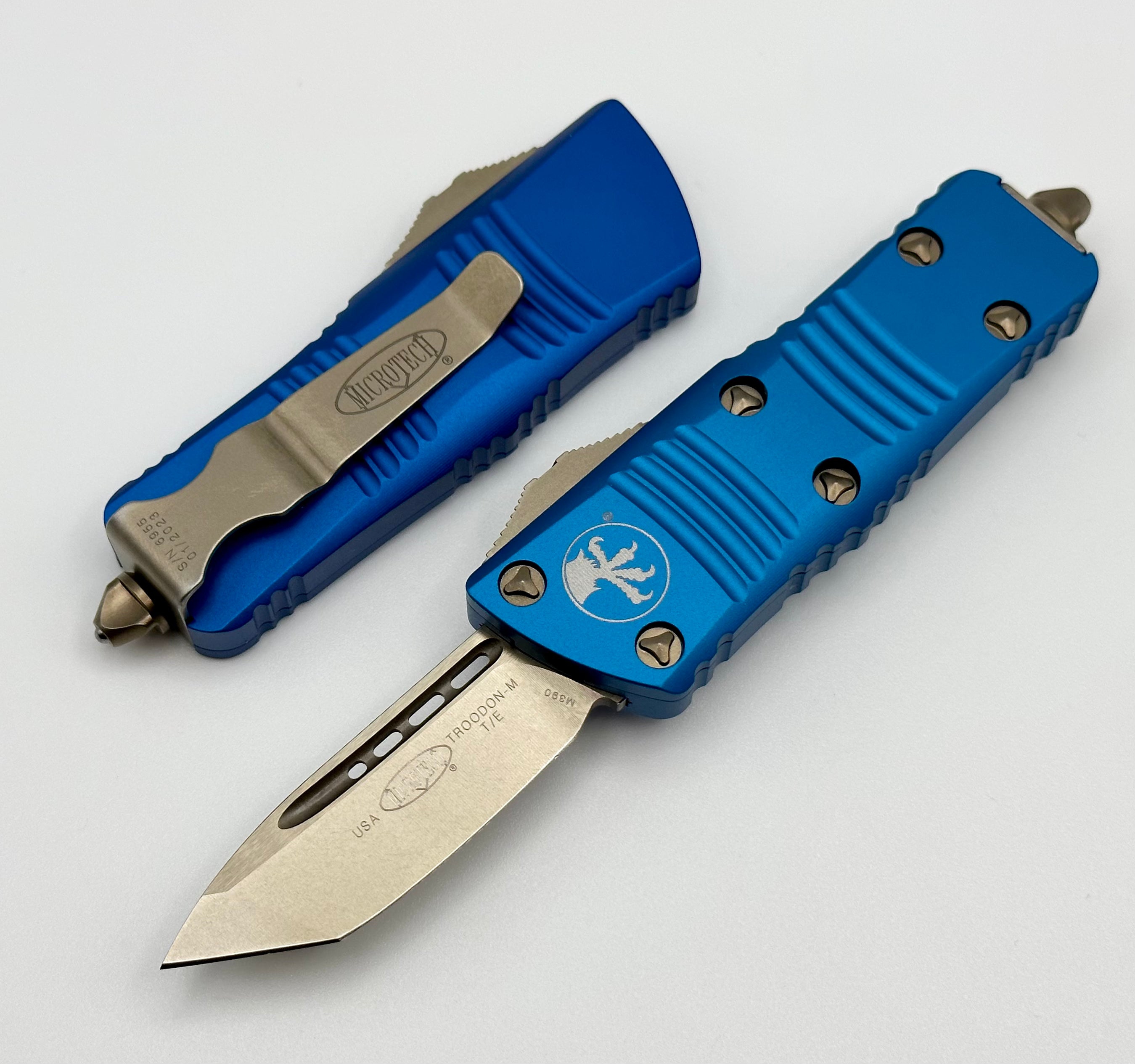 Microtech Troodon Mini Bronze Tanto & Blue 240-13BL