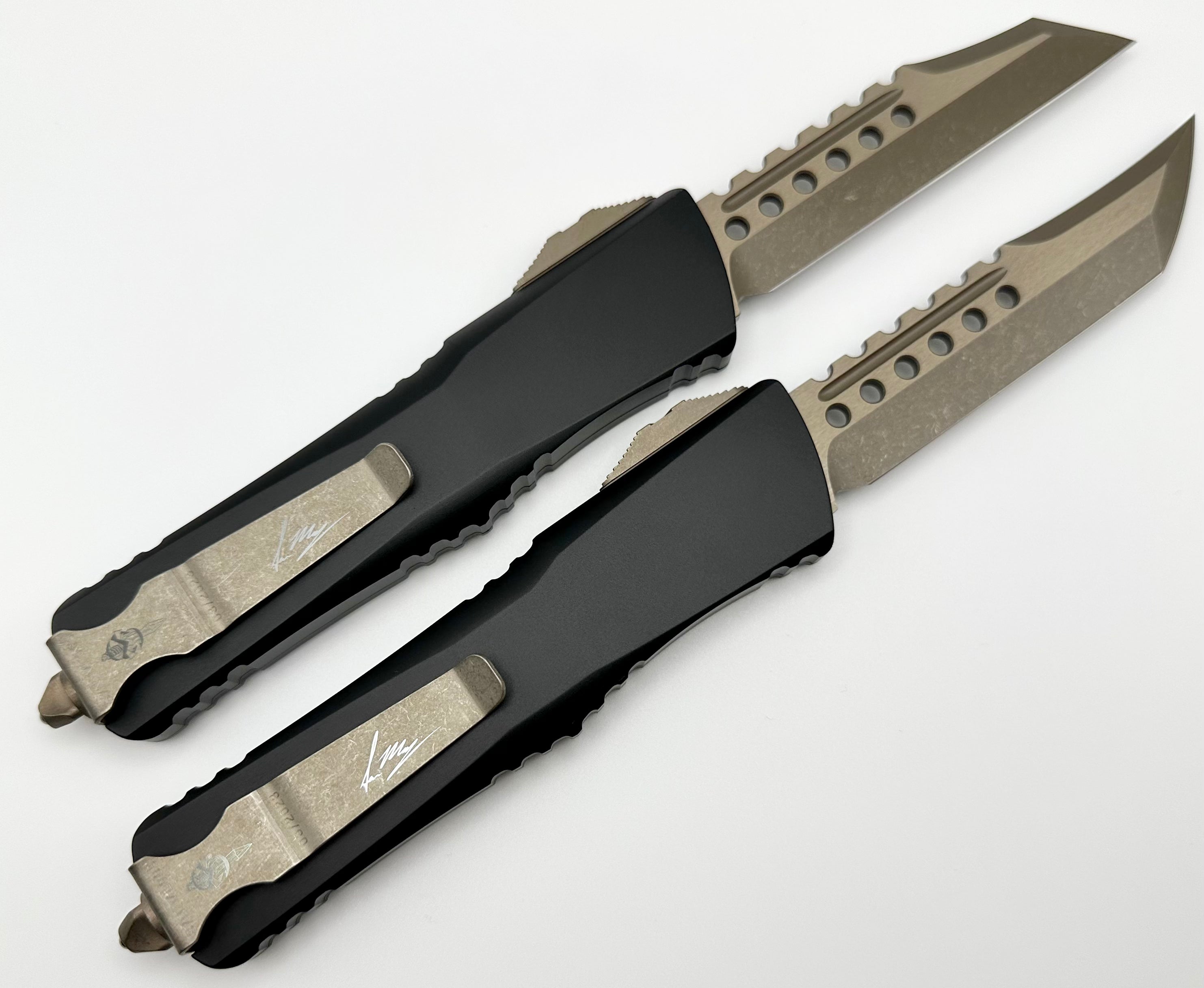 Microtech Combat Troodon Molon Labe Hellhound & Warhound Set Signature Series Bronze Apocalyptic Standard 219-13SETMLS