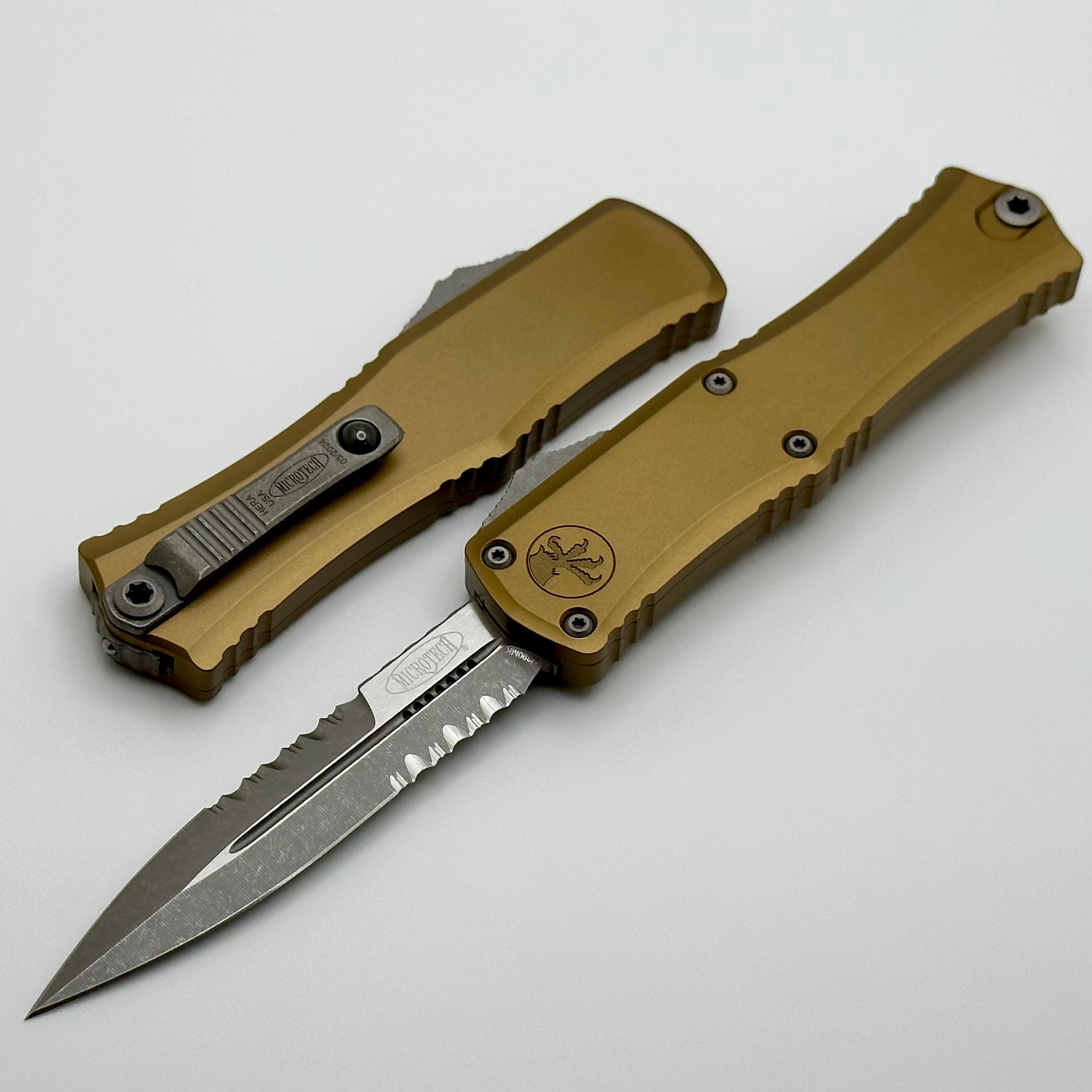 Microtech Knives Mini Hera Partial Serrated Apocalyptic Bayonet M390MK w/ Tan Handle 1701M-11APTA