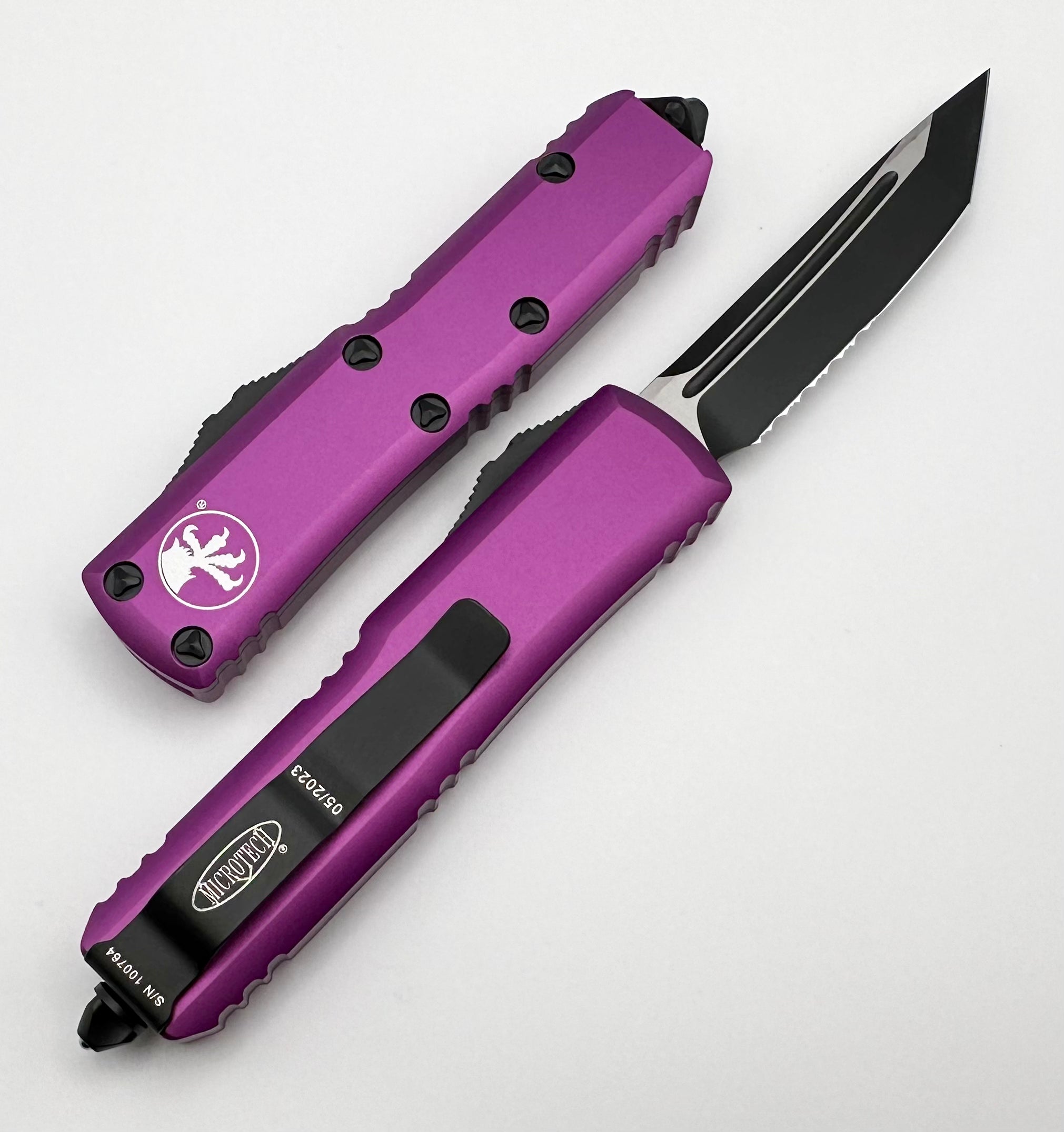 Microtech UTX-85 T/E Tanto Black Partial Serrated & Violet 233-2VI