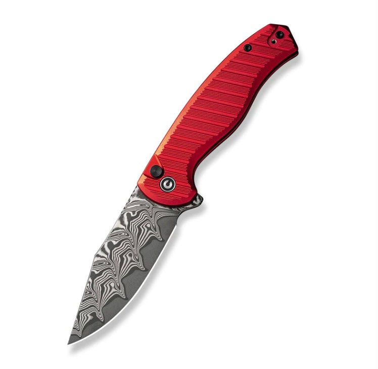 Civivi Stormhowl Flipper Red Aluminum Handles w/ Damascus C23040B-DS1