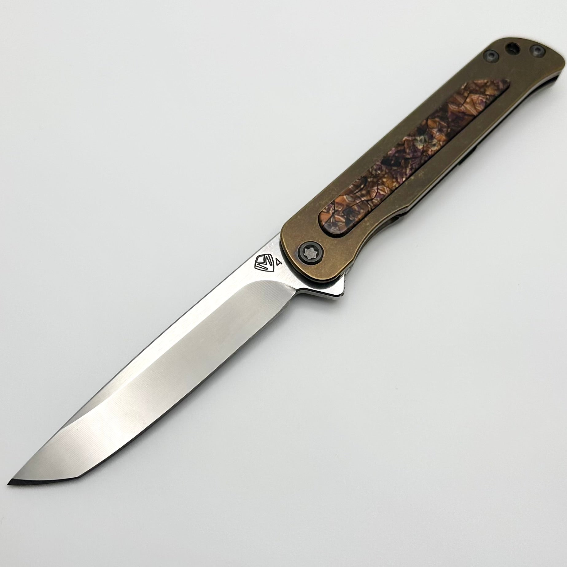 Medford T-Bone Bronze Tumbled Titanium Framelock Flipper w/ Bronze Safari Handles & Black Hardware w/ Tumbled S45VN Tanto Blade