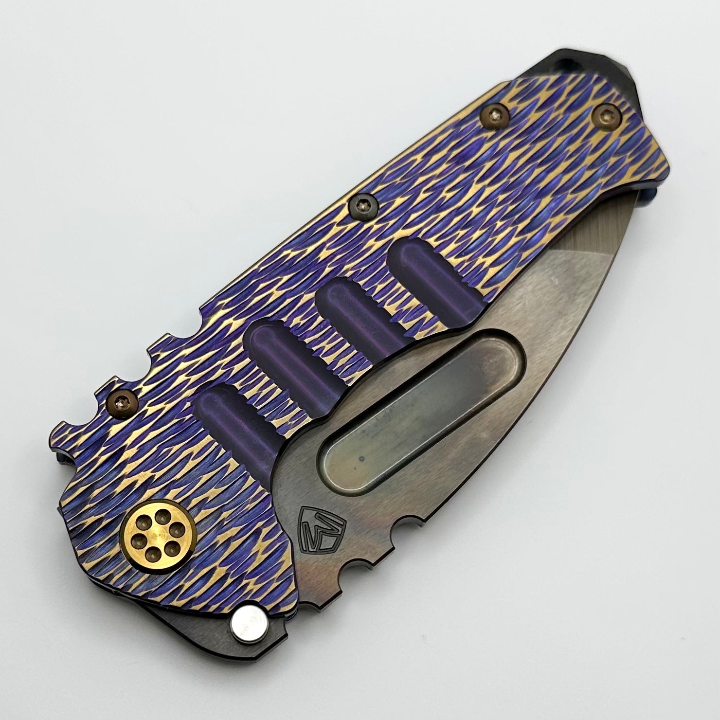 Medford Knife Praetorian T Violet/Bronze Dragon Skin Sculpted Handles w/ Bronze Hardware & S45VN Vulcan Tanto