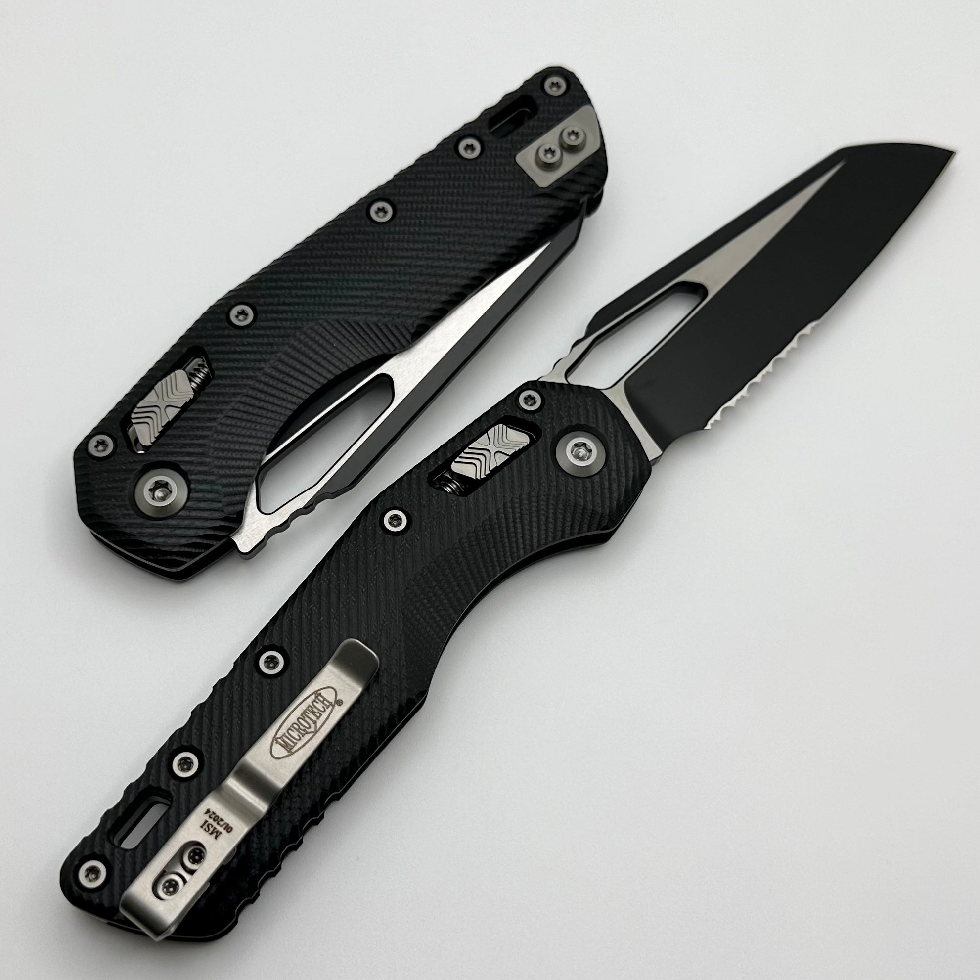 Microtech Knives MSI RAM LOK Black G-10 & Two Tone Black Partial Serrated M390MK 210-2FLGTBK