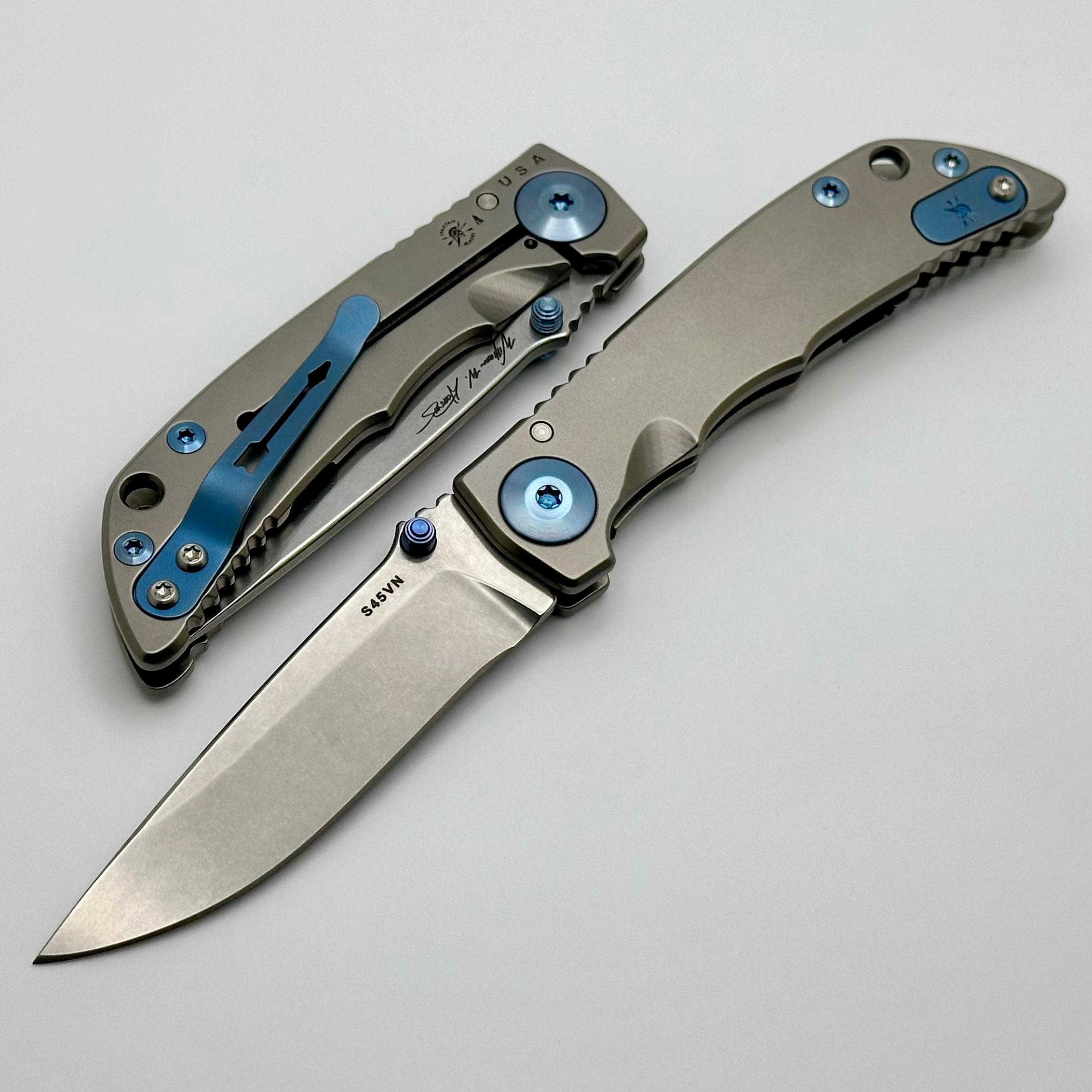 Spartan Blades Harsey Folder 3.25 Stonewashed w/ Blue Accents SHF SF10SWBL