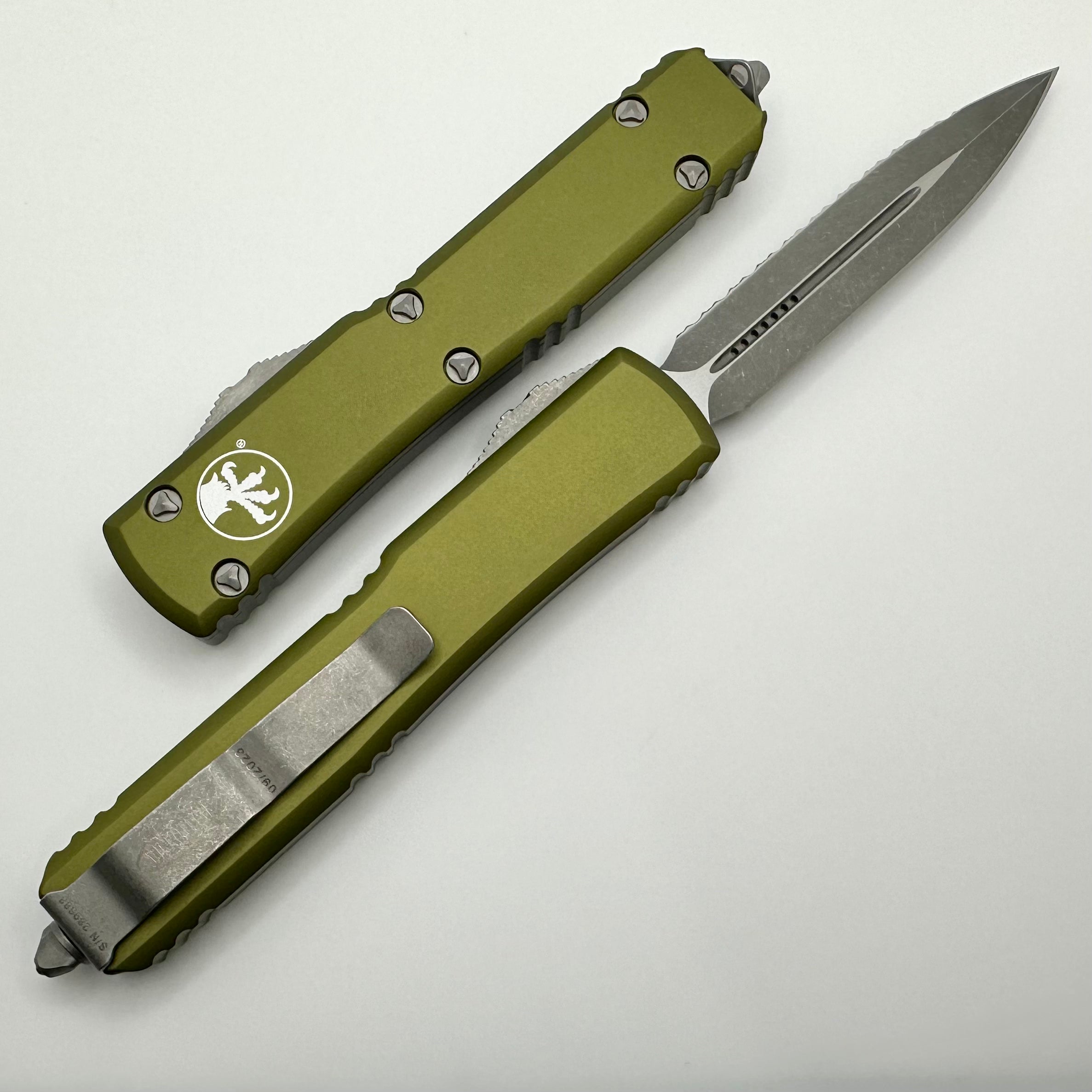 Microtech Ultratech Double Edge Apocalyptic Full Serrated & OD Green 122-12APOD