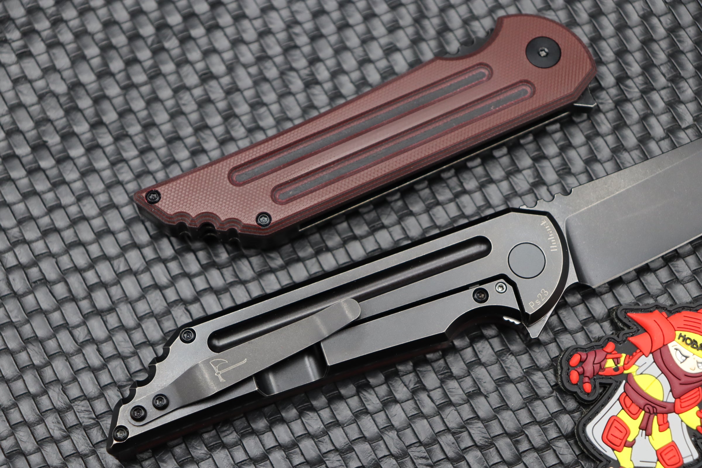 Jake Hoback Knives Kwaiback MK6 Red SureTouch w/ Fullers & DLC M390