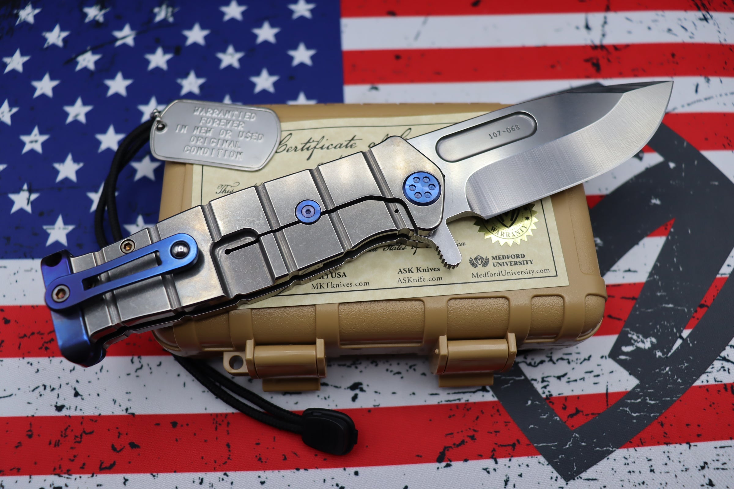 Medford Knife Fighter Flipper USMC Tumbled & Blue with Cpm-S35