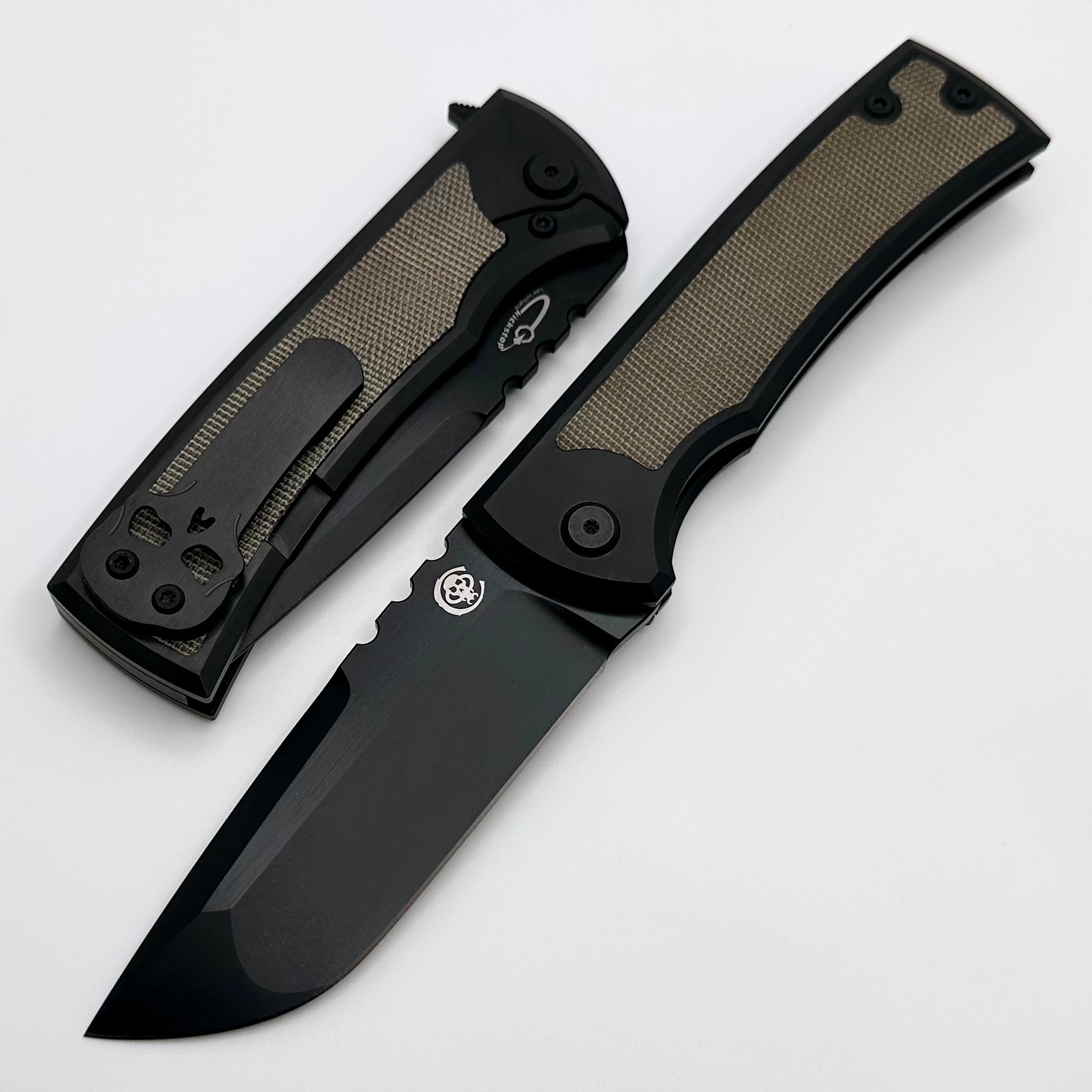 Chaves Knives Redencion 229 Kickstop PVD & Green Micarta Inlays w/ M390 PVD Two Tone Drop Point