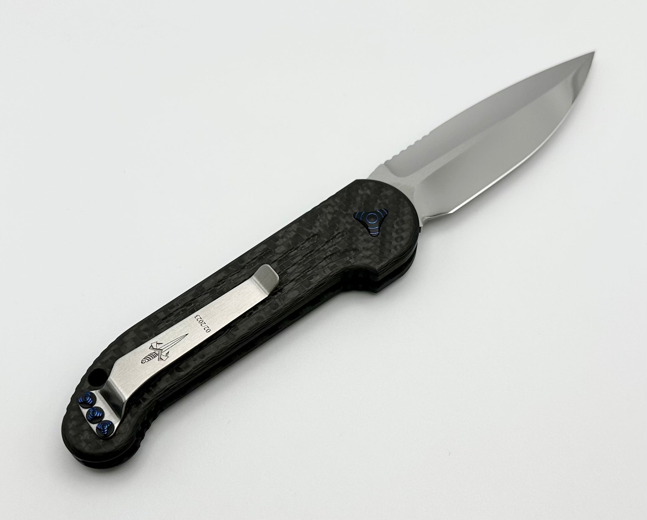 Marfione Custom Knives LUDT Mirror Polish w/ Carbon Fiber & Blue Ringed Hardware