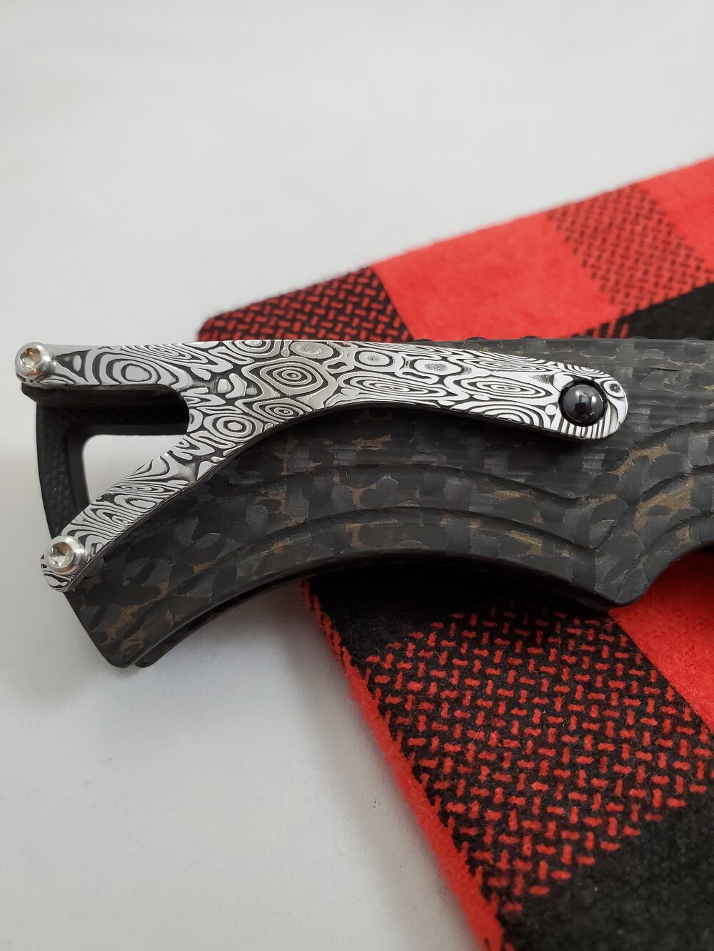 Brian Tighe Fighter Damasteel Tanto Copper Infused Carbon Fiber