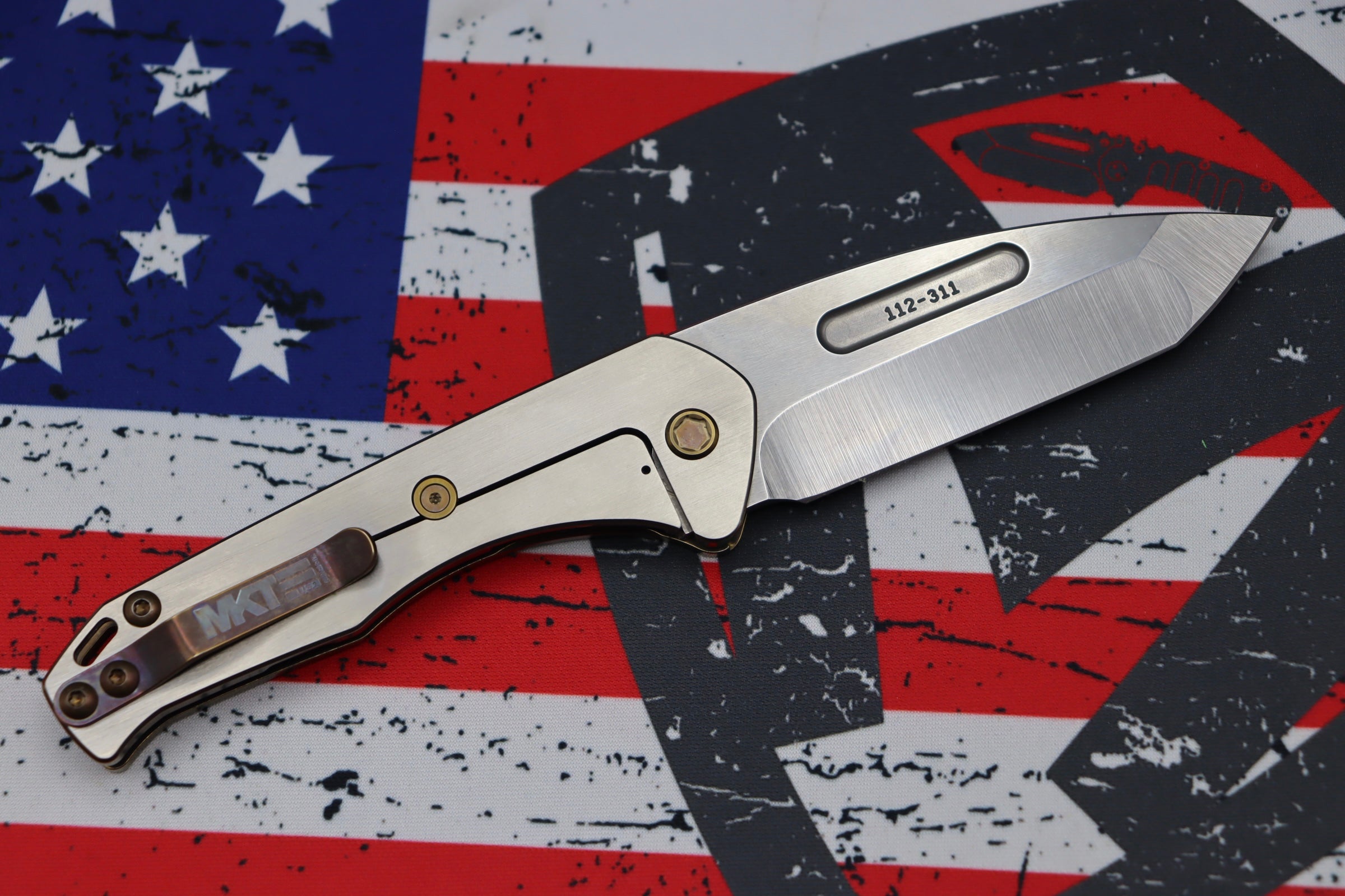 Medford Praetorian Slim S35VN Tumbled Tanto & Bronze w/ Faced/Silver Flats Handles & Bronze Hardware/Clip