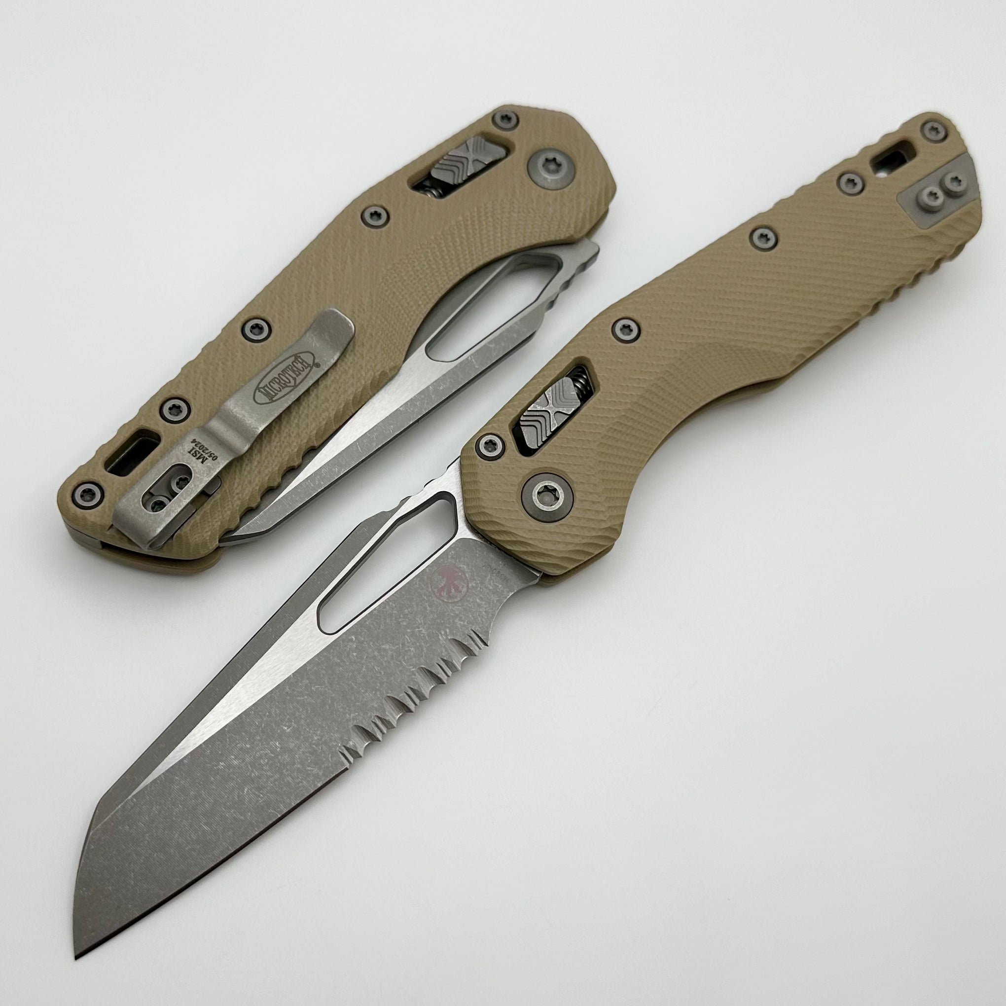 Microtech Knives MSI RAM LOK Tan Fluted G-10 & Partial Serrated Apocalyptic M390MK 210-11APFLGTTA