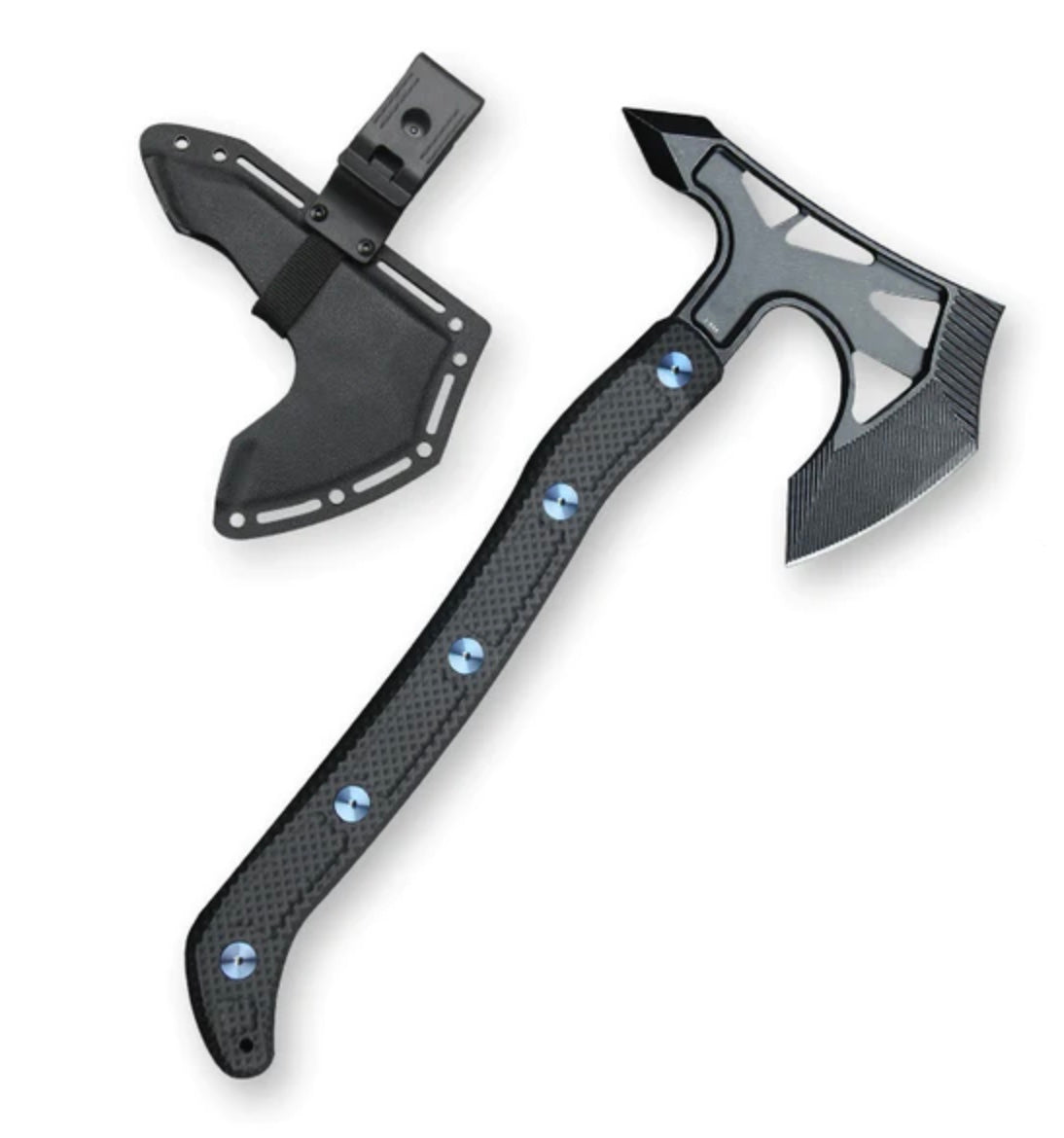 Jake Hoback Ps2 Axe DLC Stonewash AEB-L Steel w/ Unidirectional Carbon Fiber & Blue Anodized Bolts