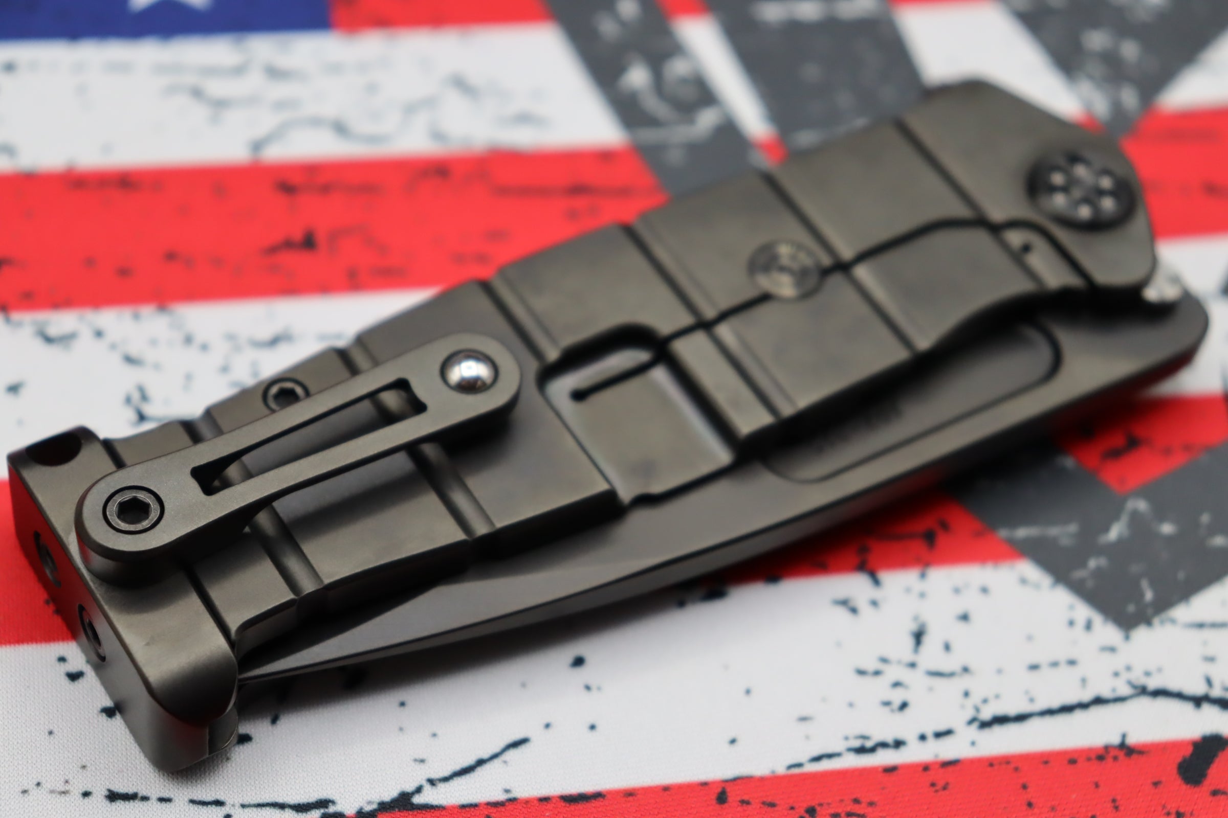 Medford Knife Fighter Flipper USMC PVD “Ghost American Flag” Engraved & PVD Hardware with PVD CPM-S35