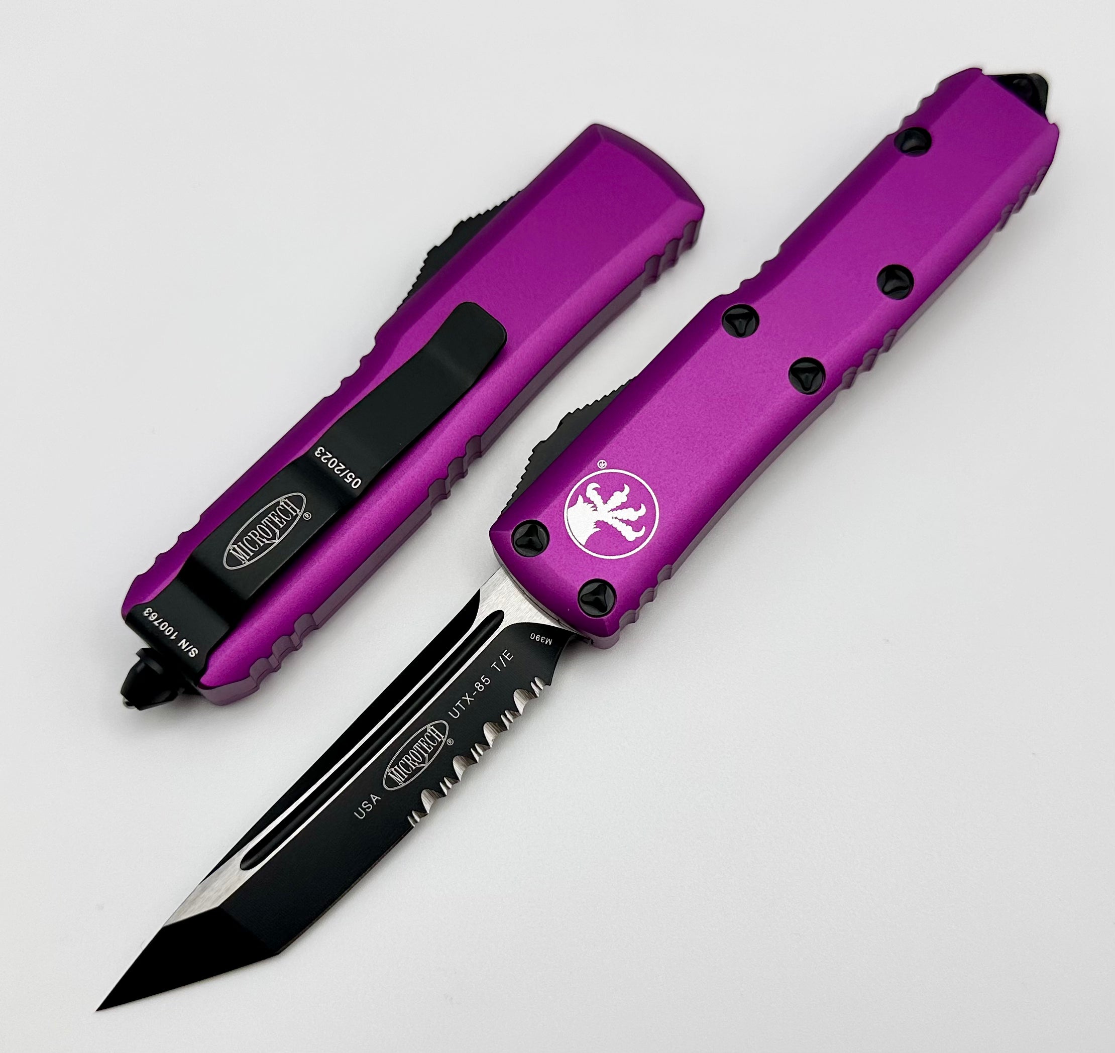 Microtech UTX-85 T/E Tanto Black Partial Serrated & Violet 233-2VI