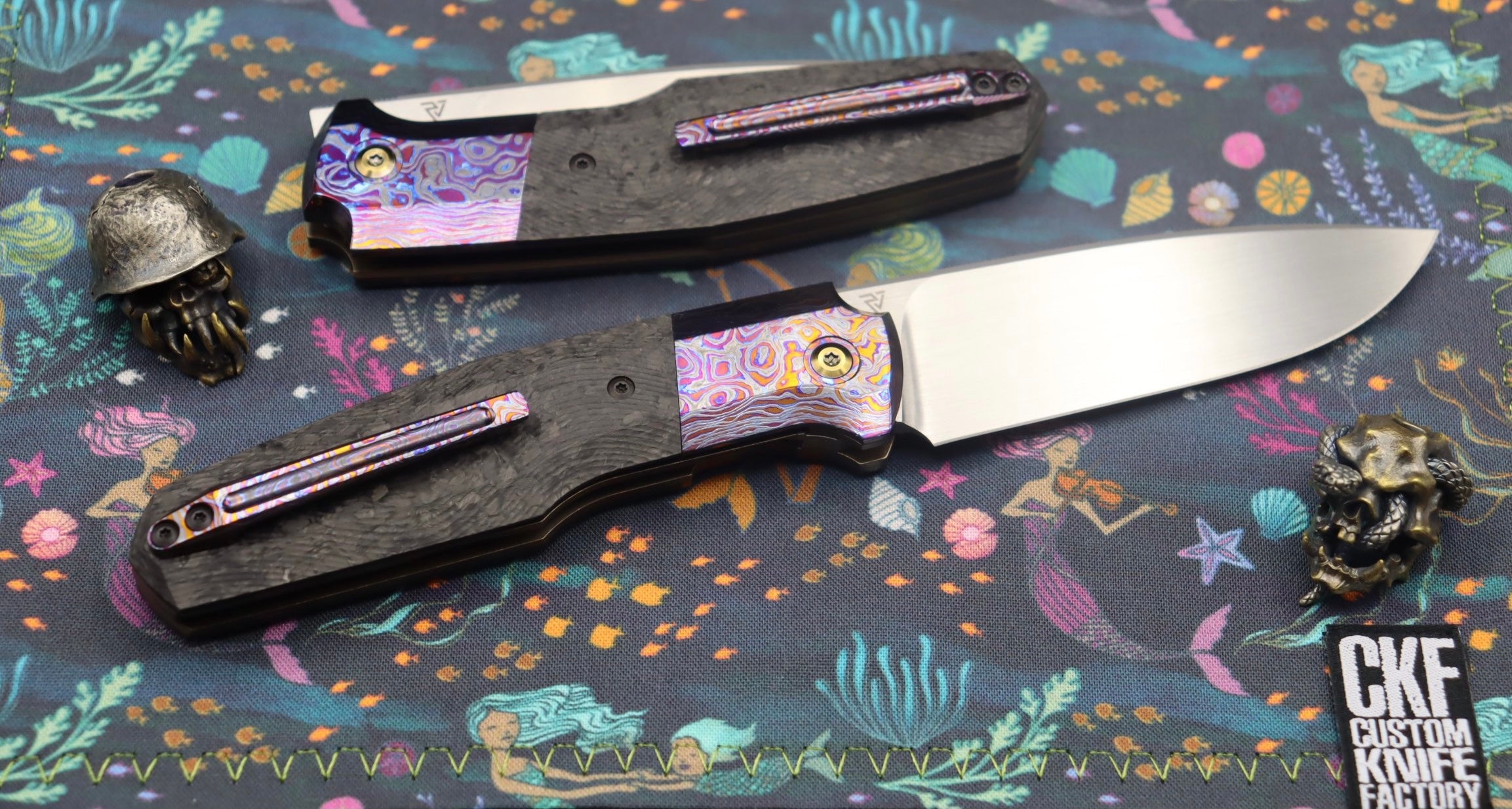 Custom Knife Factory FIF20 ZircuTi Bolster with Cool Carbon Fiber