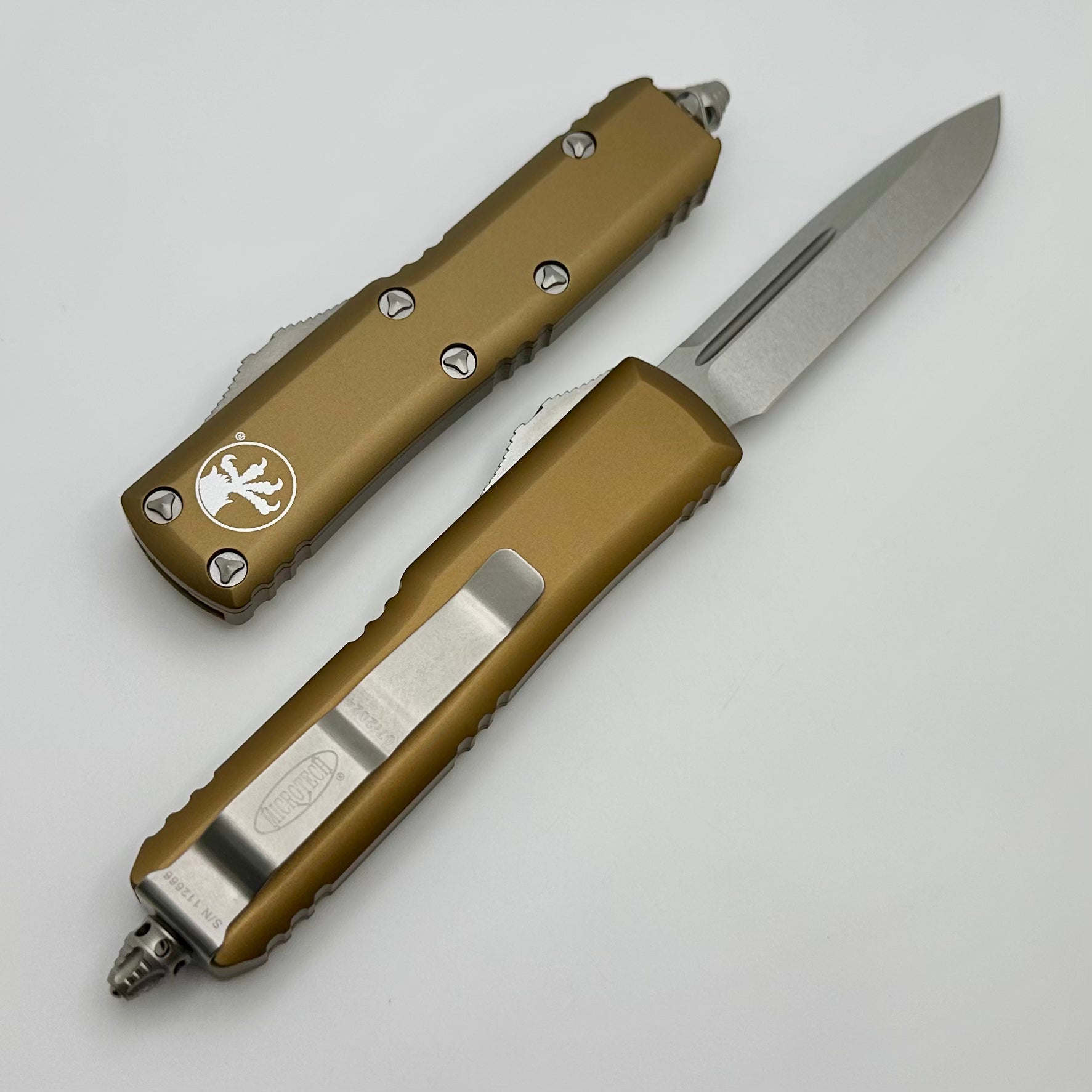 Microtech UTX-85 Single Edge Stonewash Standard & Tan 231-10TA