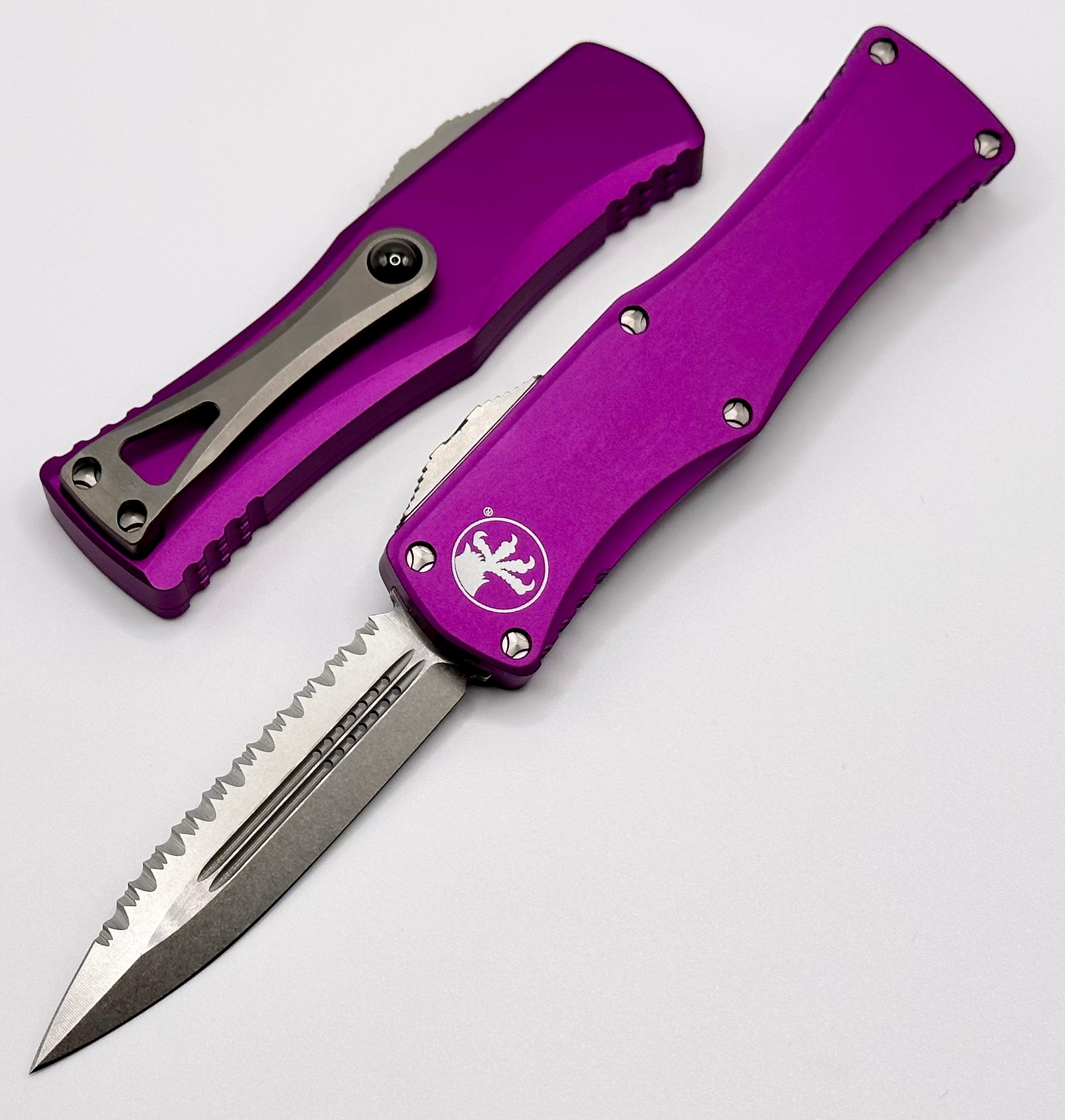 Microtech Hera Double Edge Stonewash Full Serrated & Violet 702-12VI