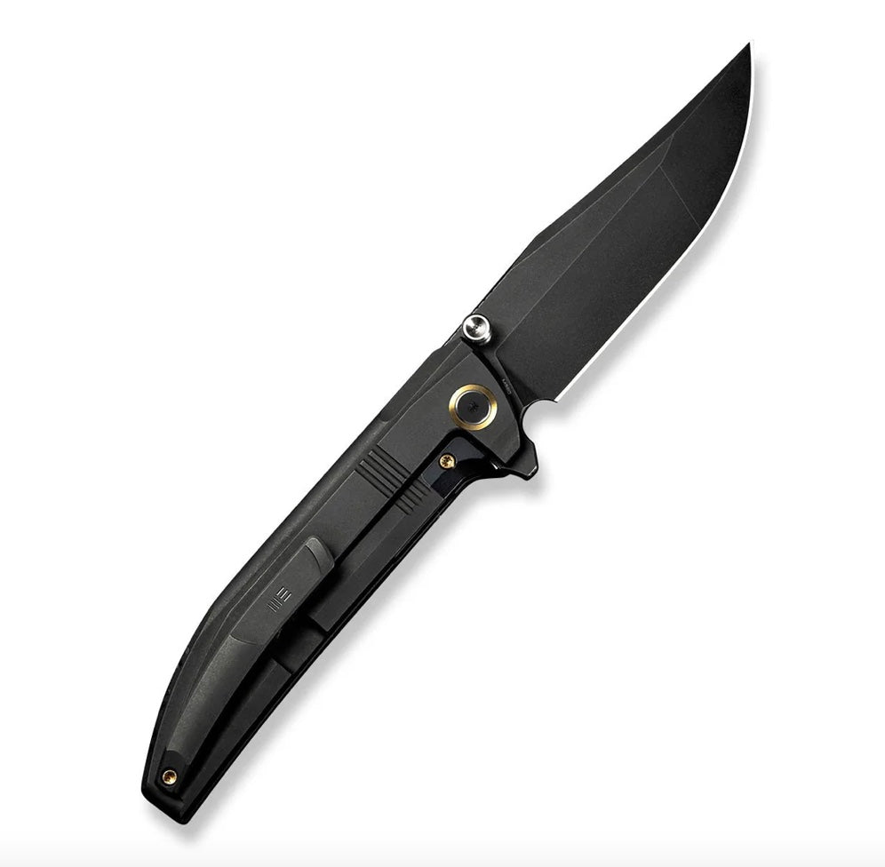 We Knife Ezinta Flipper Black Titanium Integral Handle w/ Black Holes & Black Stonewashed M390 WE22041-1