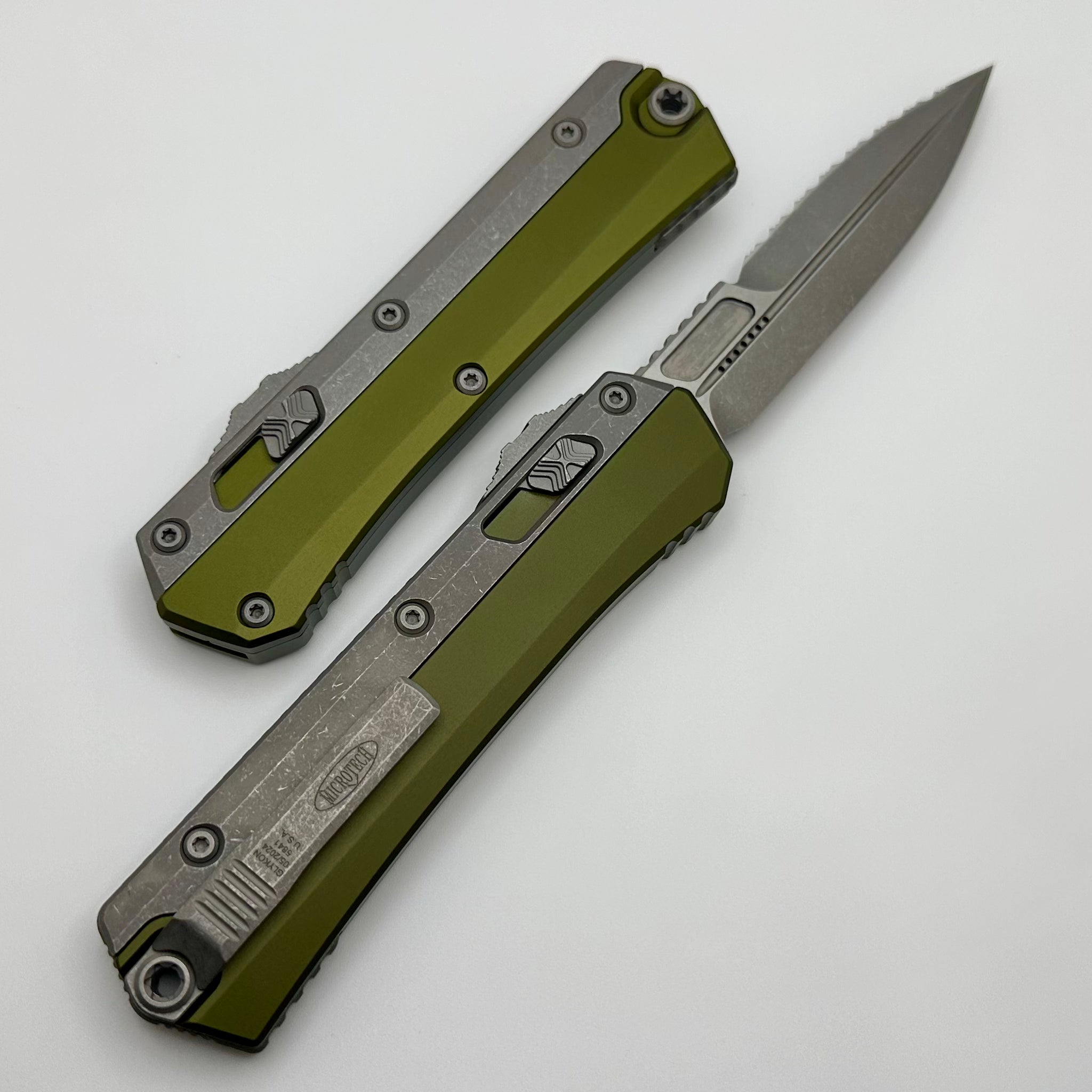 Microtech Glykon Apocalyptic Partial Serrated Bayonet w/ OD Green Handle 184-11APOD