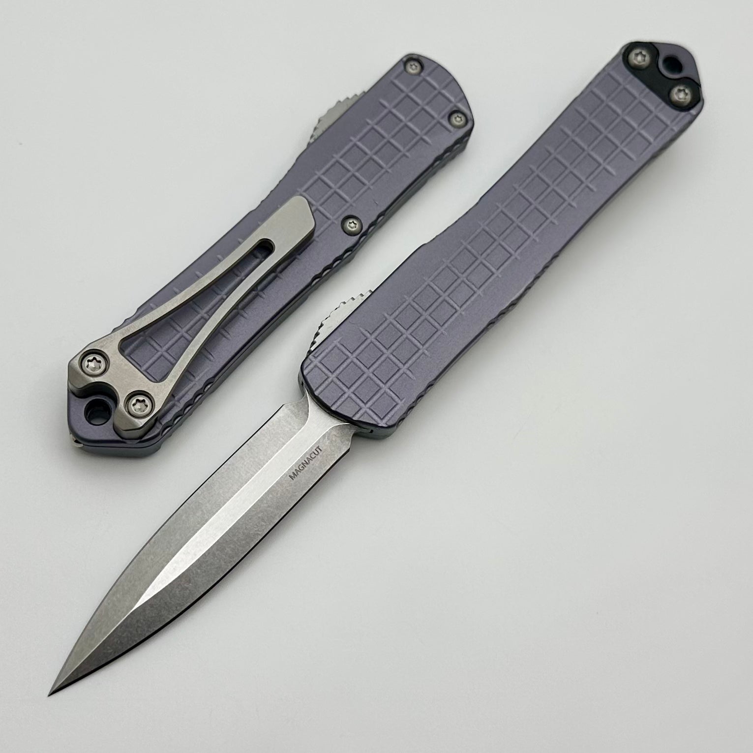 Heretic Knives Manticore S Gray Frag Grenade Grip & Stonewash Magnacut Double Edge H024F-2A-GRY