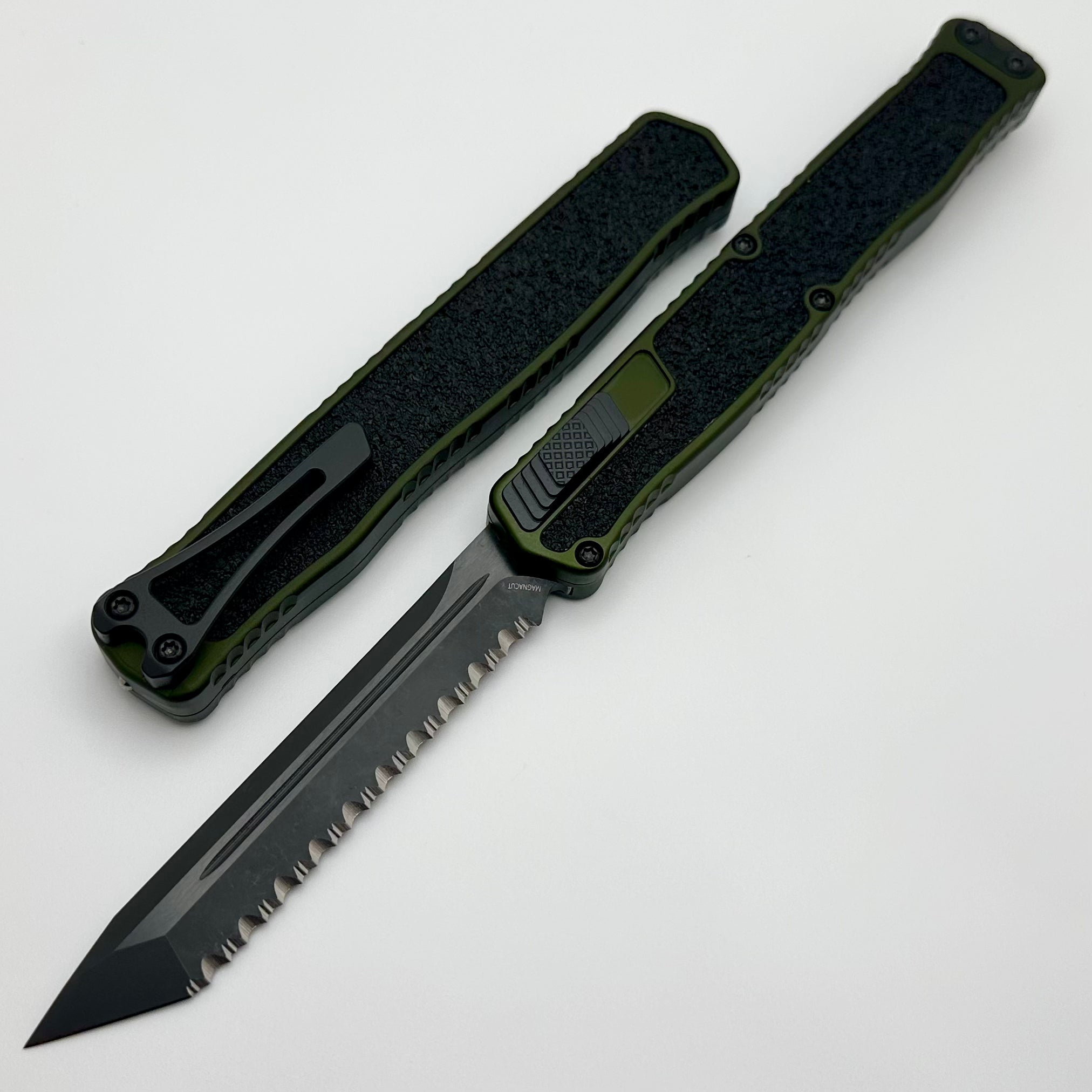 Heretic Knives Cleric II 2 OD Green & DLC Tanto Magnacut Full Serrated H019-6C-GRN