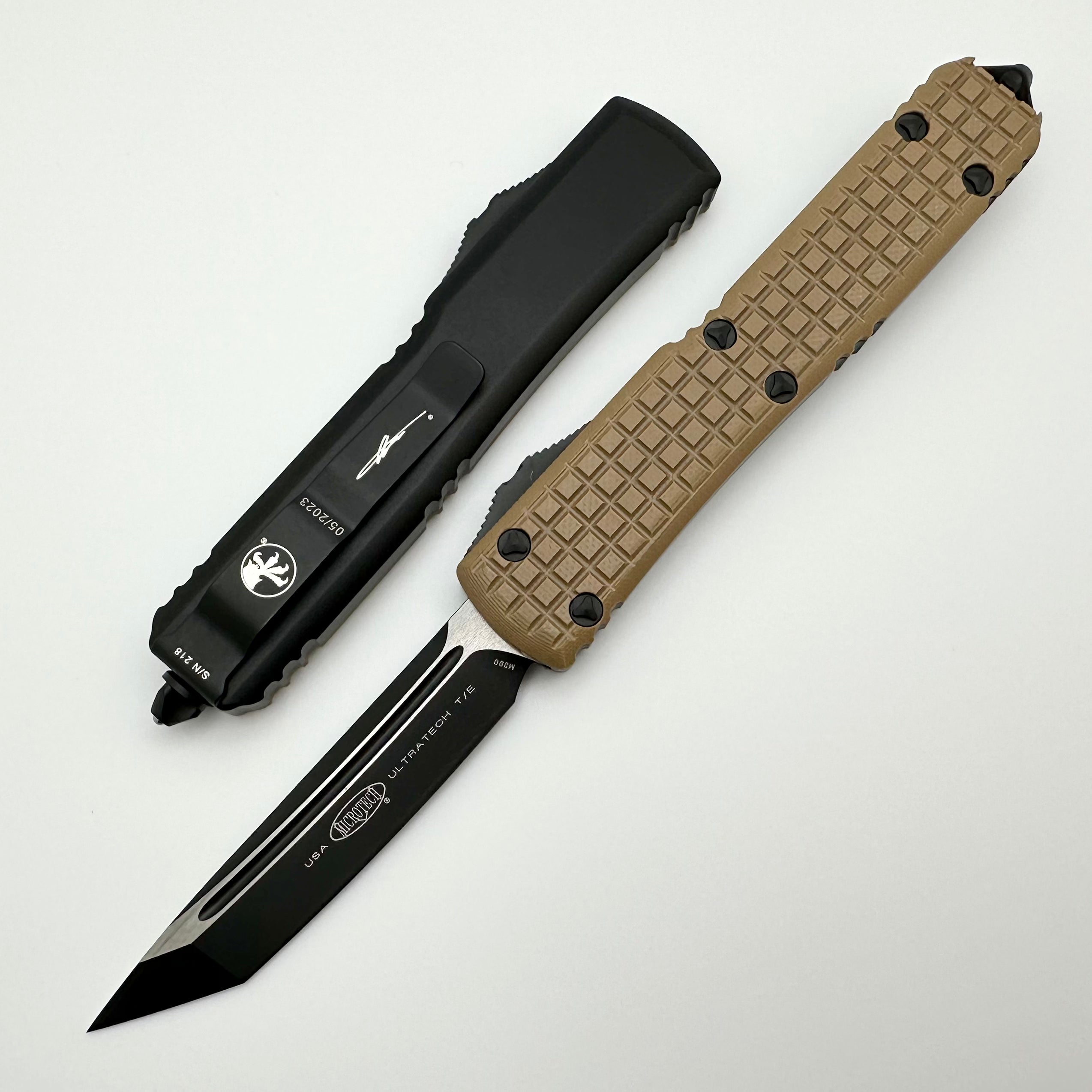 Microtech Ultratech Tan Frag G-10 Top Tactical Standard & Tanto Signature Series 123-1FRGTTAS