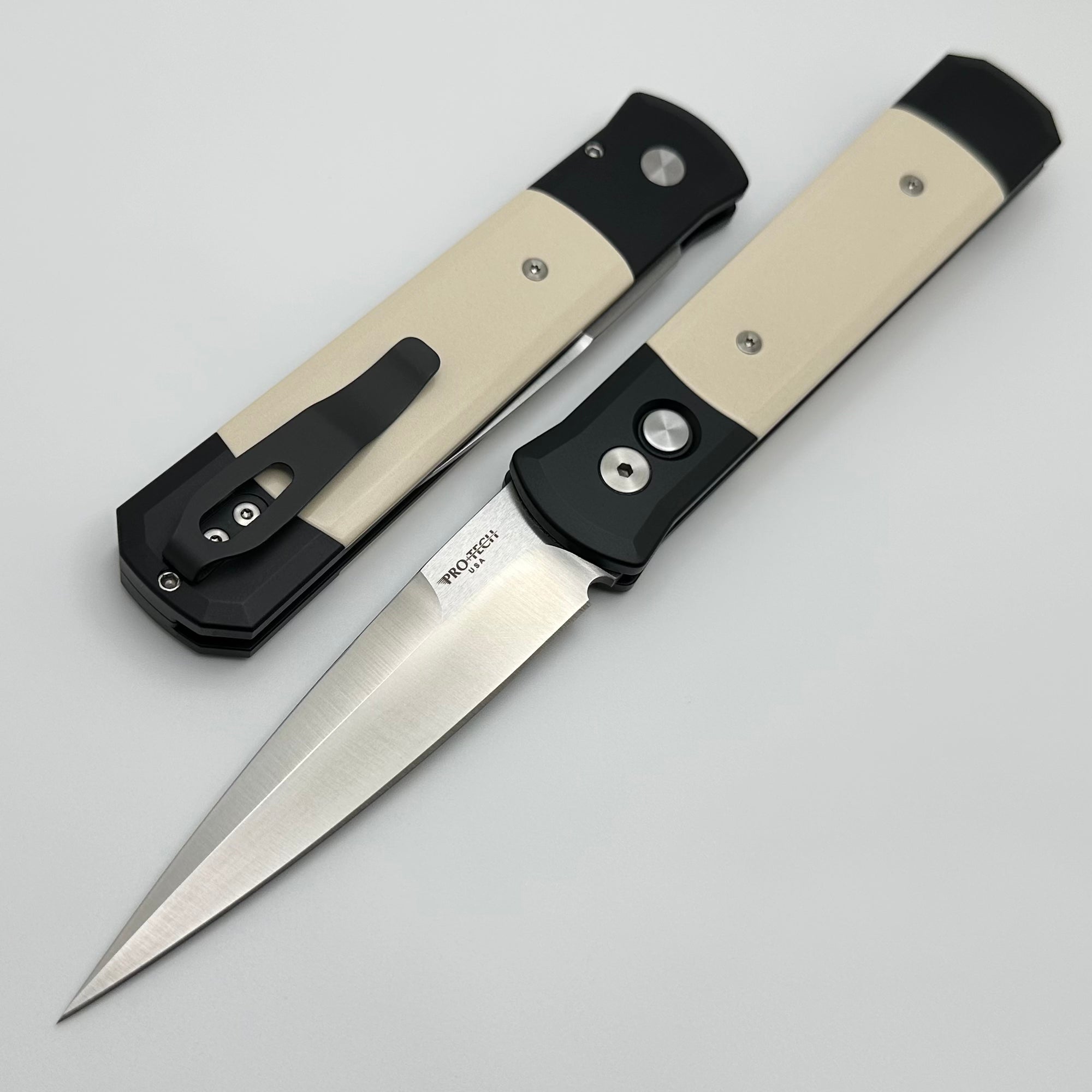 Pro-Tech Godfather Black Handles w/ Micarta Inlays & Satin 154-CM Blade 951