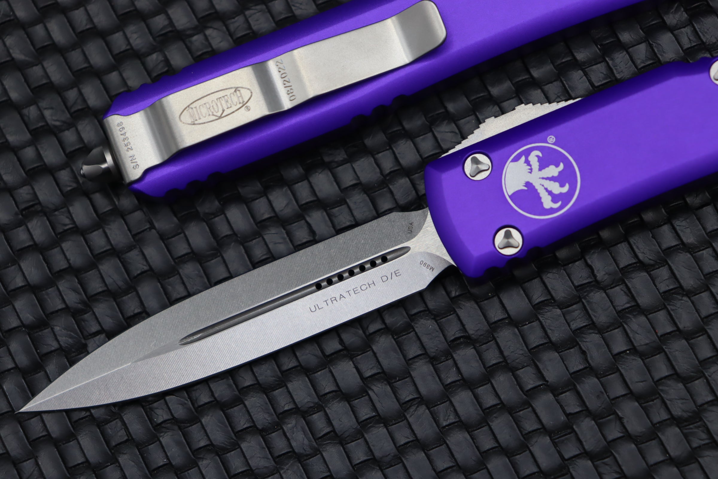 Microtech Ultratech D/E Double Edge Stonewash Standard & Purple 122-10PU