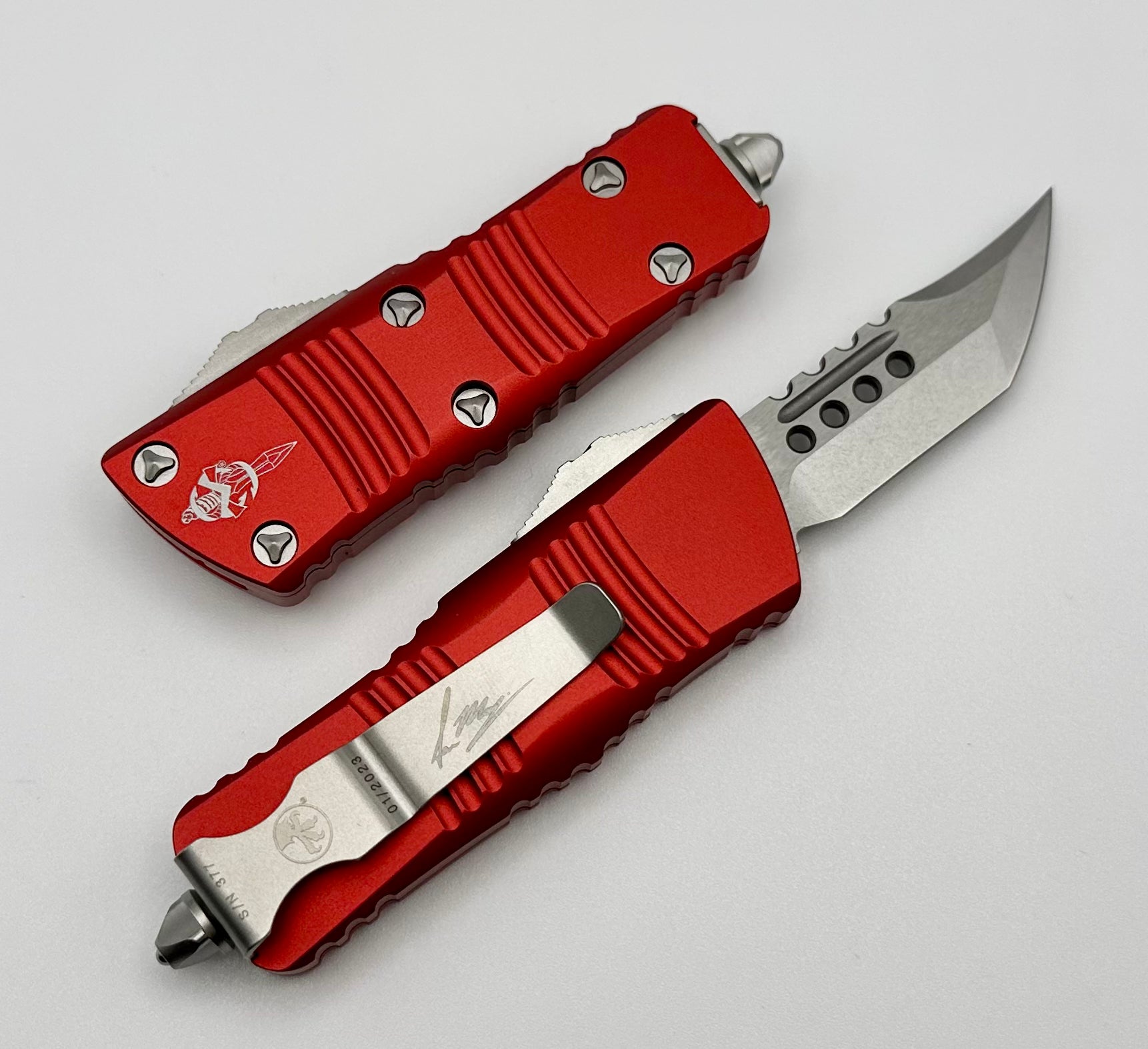 Microtech Mini Troodon Hellhound Stonewash & Red 819-10RDS