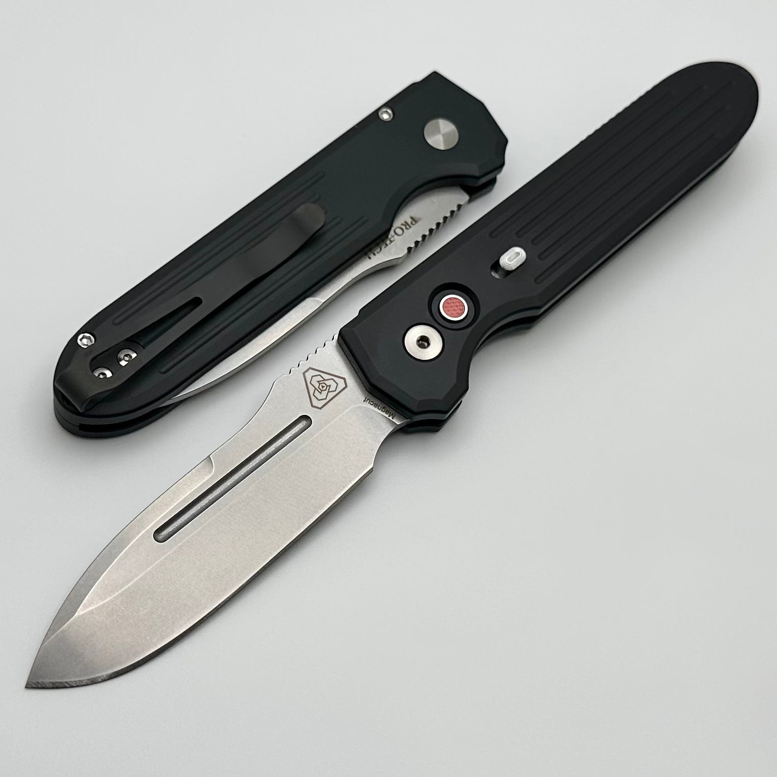 Pro-Tech PDW Invictus Black Aluminum Handles w/ Safety & Stonewash MagnaCut 1804