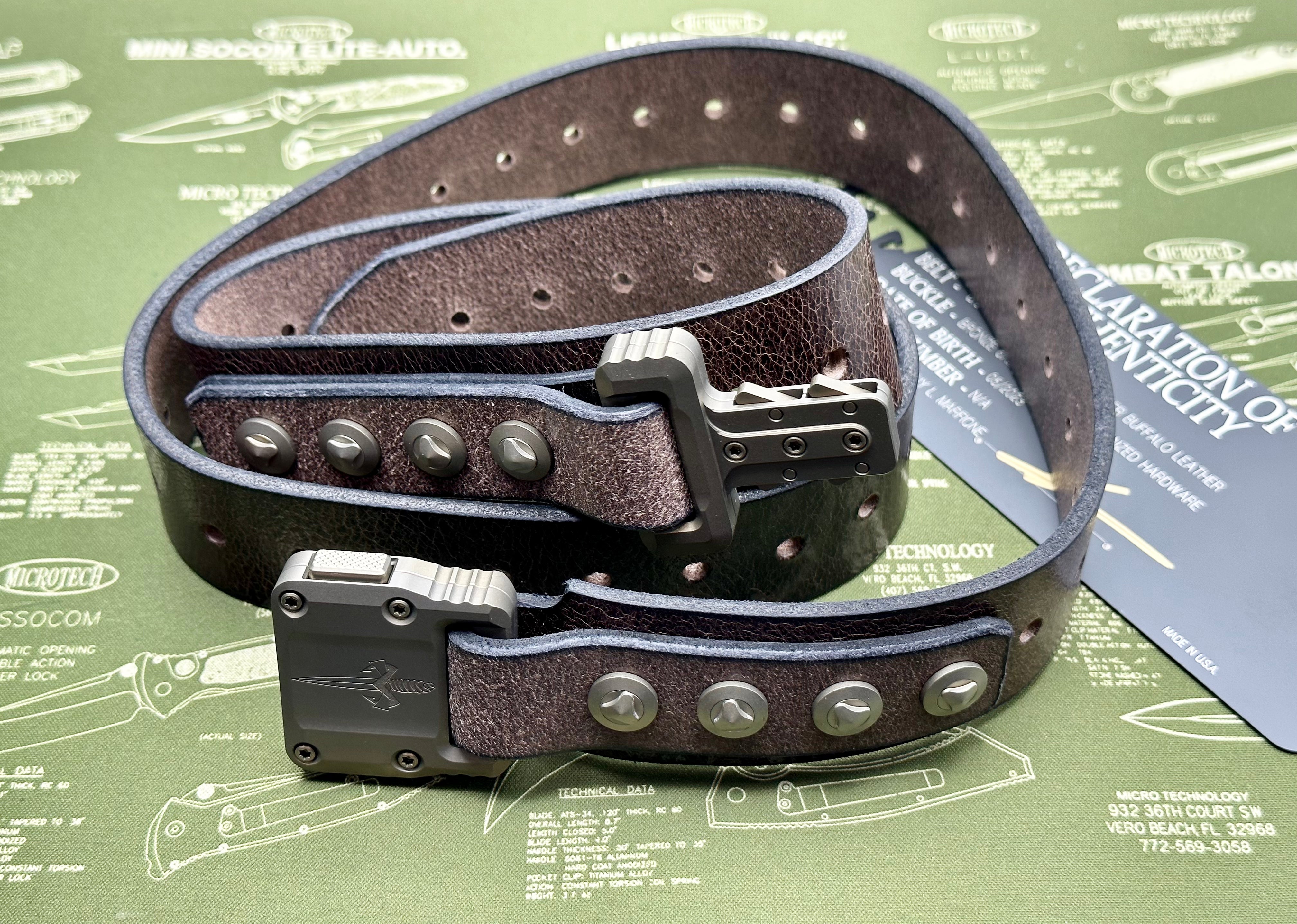 Marfione Customs APIS Mens Distressed Dark Brown Water Buffalo Leather Belt w/ Bronzed Titanium Hardware