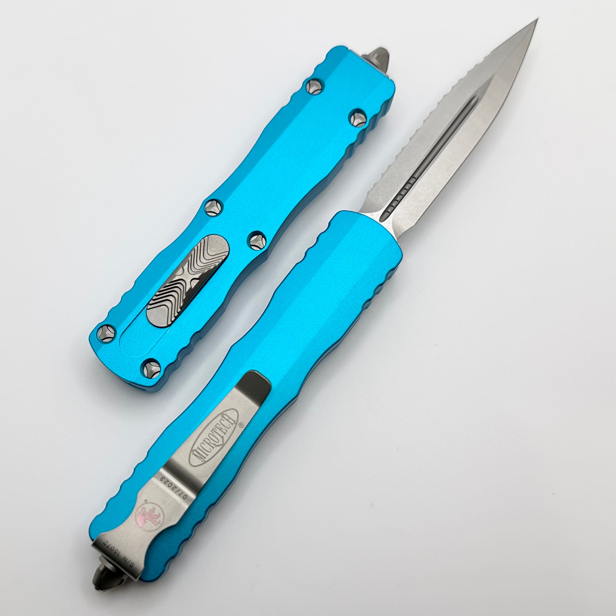 Microtech Dirac D/E Stonewash Standard Full Serrated & Turquoise 225-12TQ