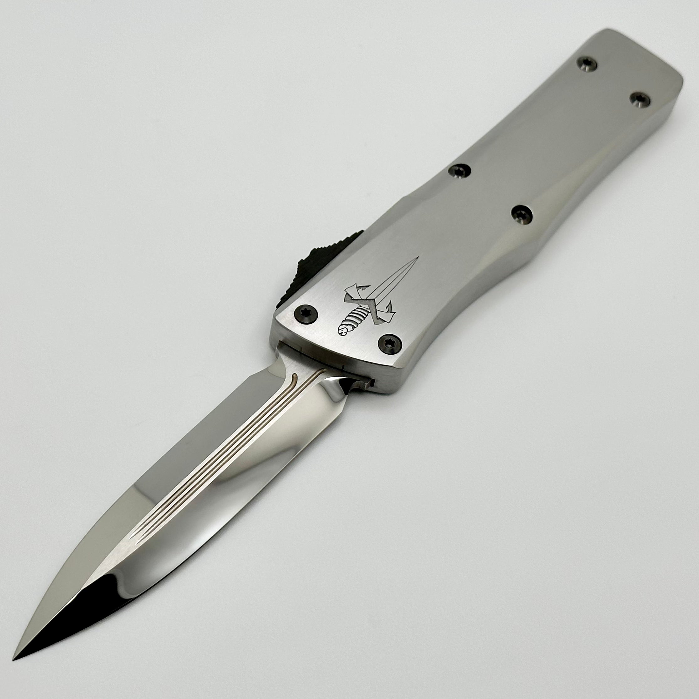 Marfione Custom Knives Combat Troodon O-Yari Mirror Polish M390 w/ Hand Rubbed Satin Finish 416 Stainless Steel Handle & Carbon Fiber Button w/ DLC Hardware